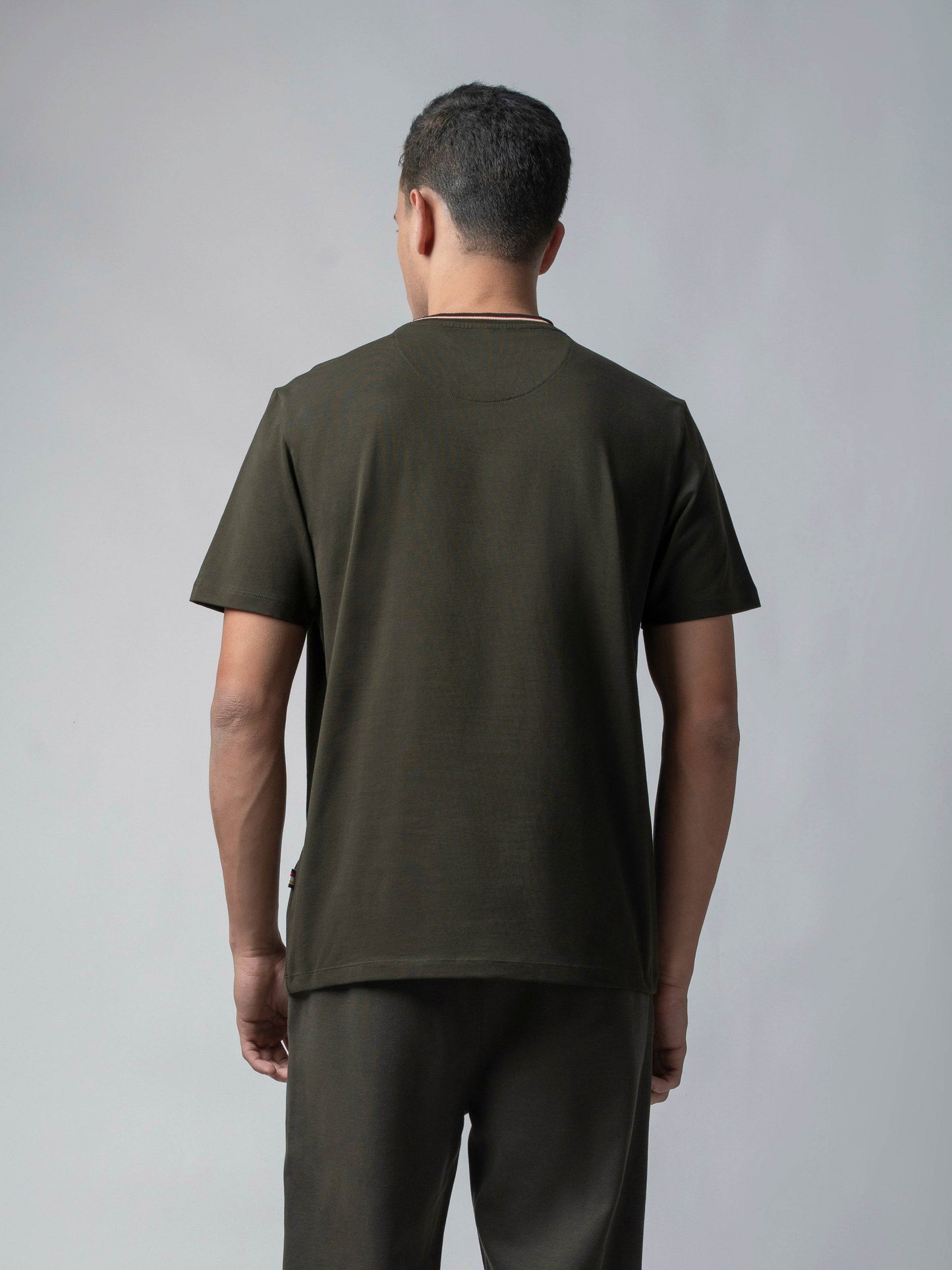 Supima Cotton Lycra with Non-PVC Engyne Stripe Sticker Print Olive T-shirt - ENGYNE