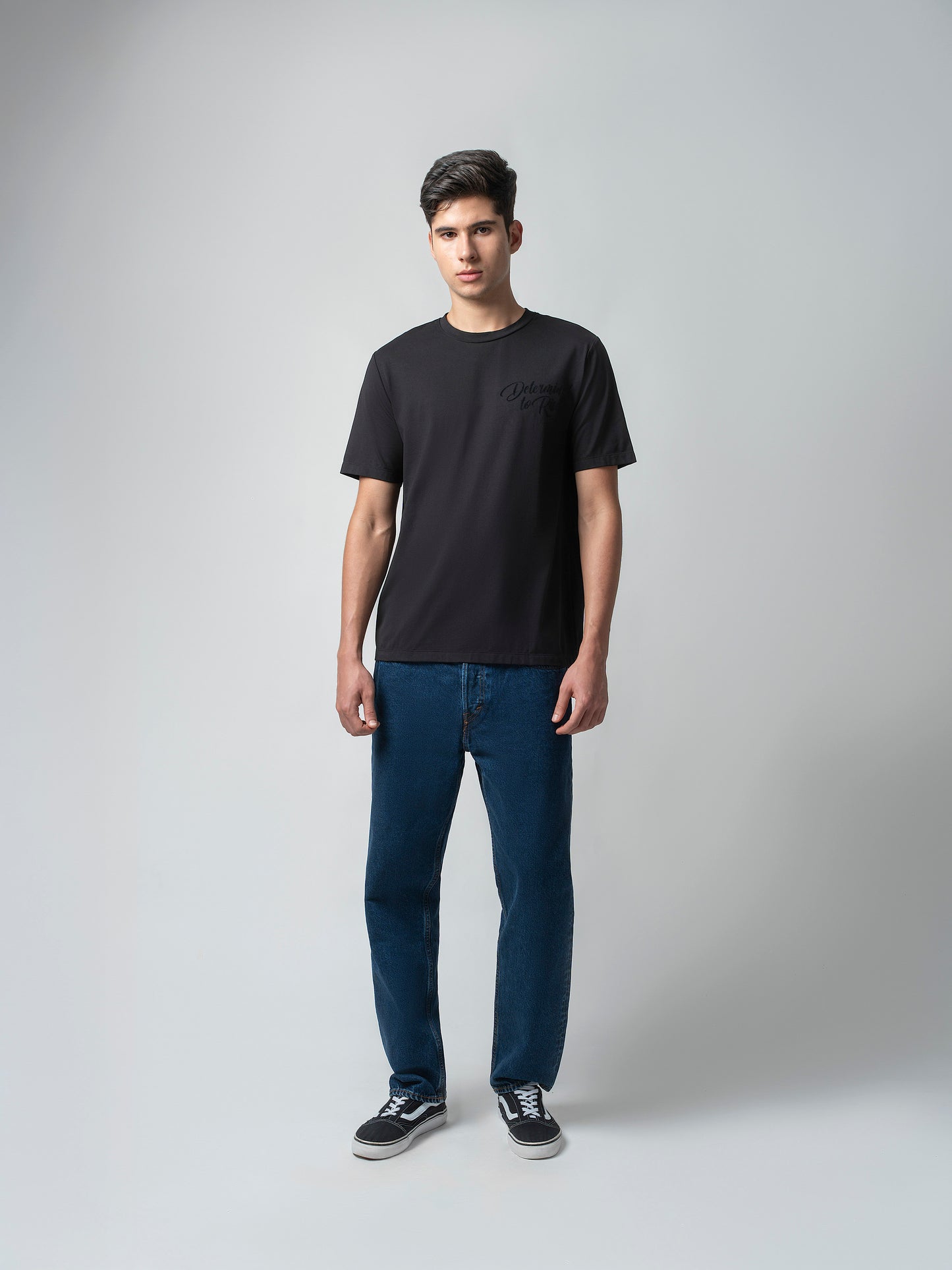 Flock Printed Black Printed T Shirt for Men