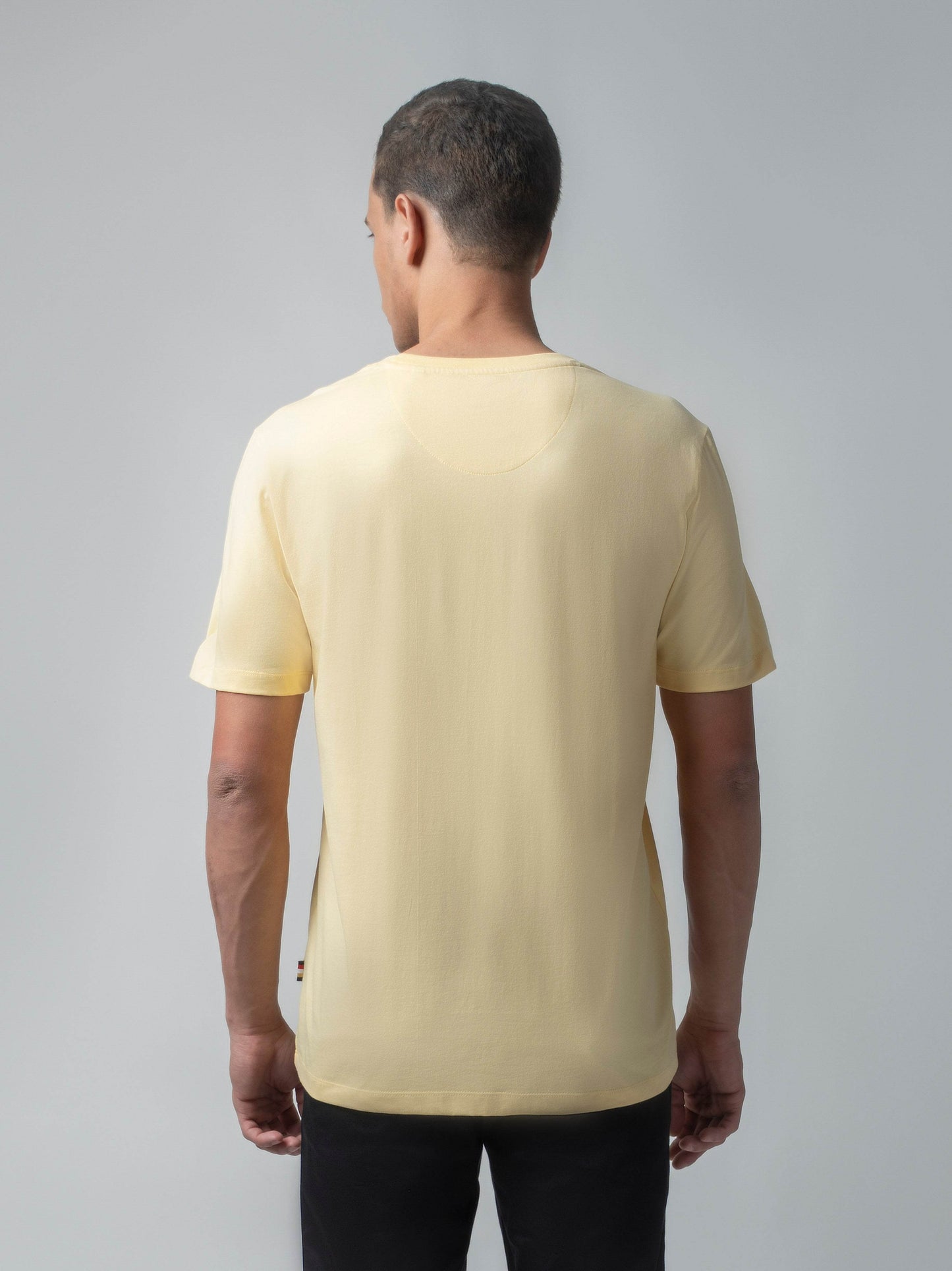 Rougen Cotton Lycra with Flock Print at Chest Light Yellow T-shirt - ENGYNE
