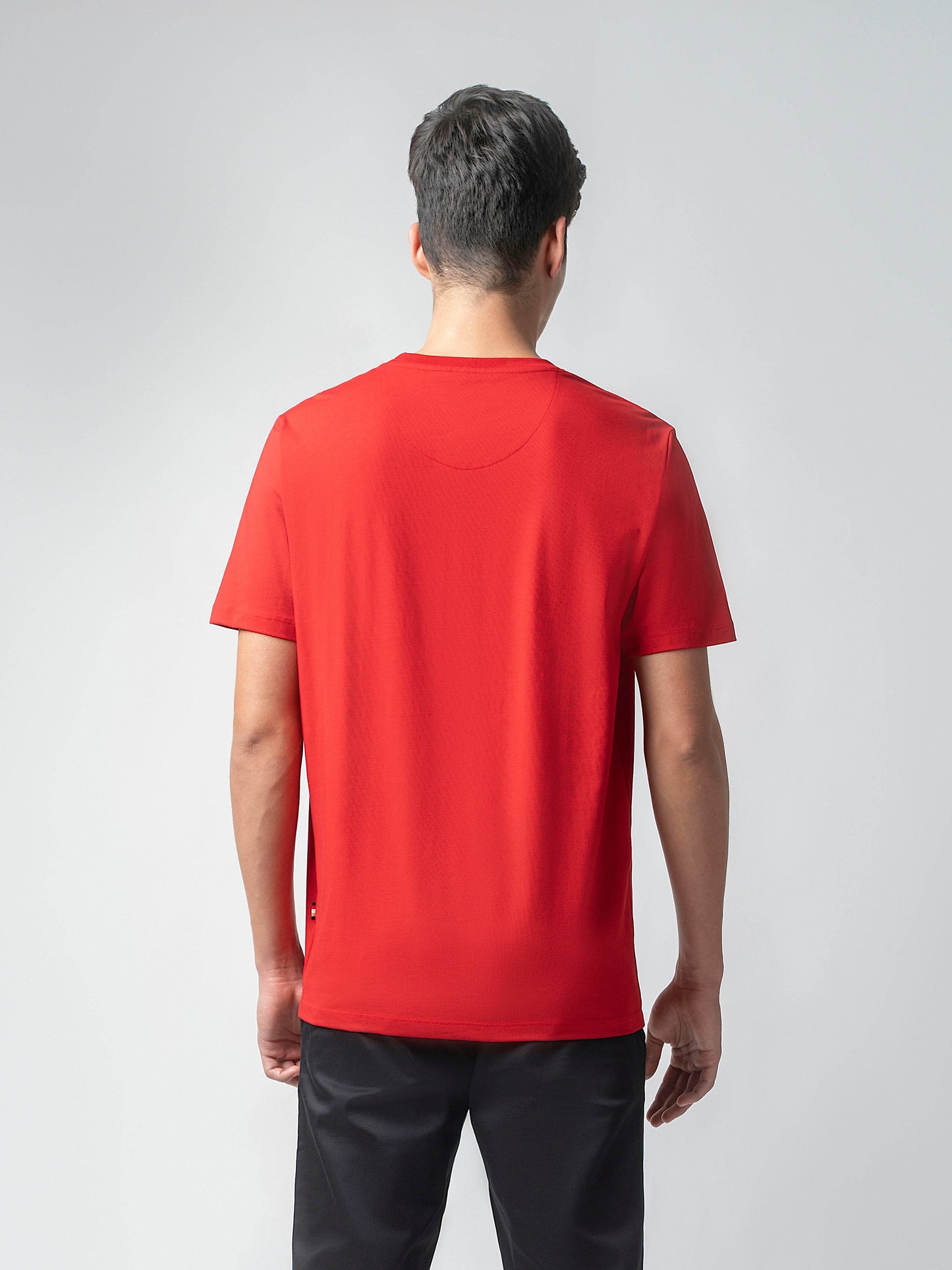 Rougen Cotton Lycra with Flock Print at Chest Red T-shirt - ENGYNE