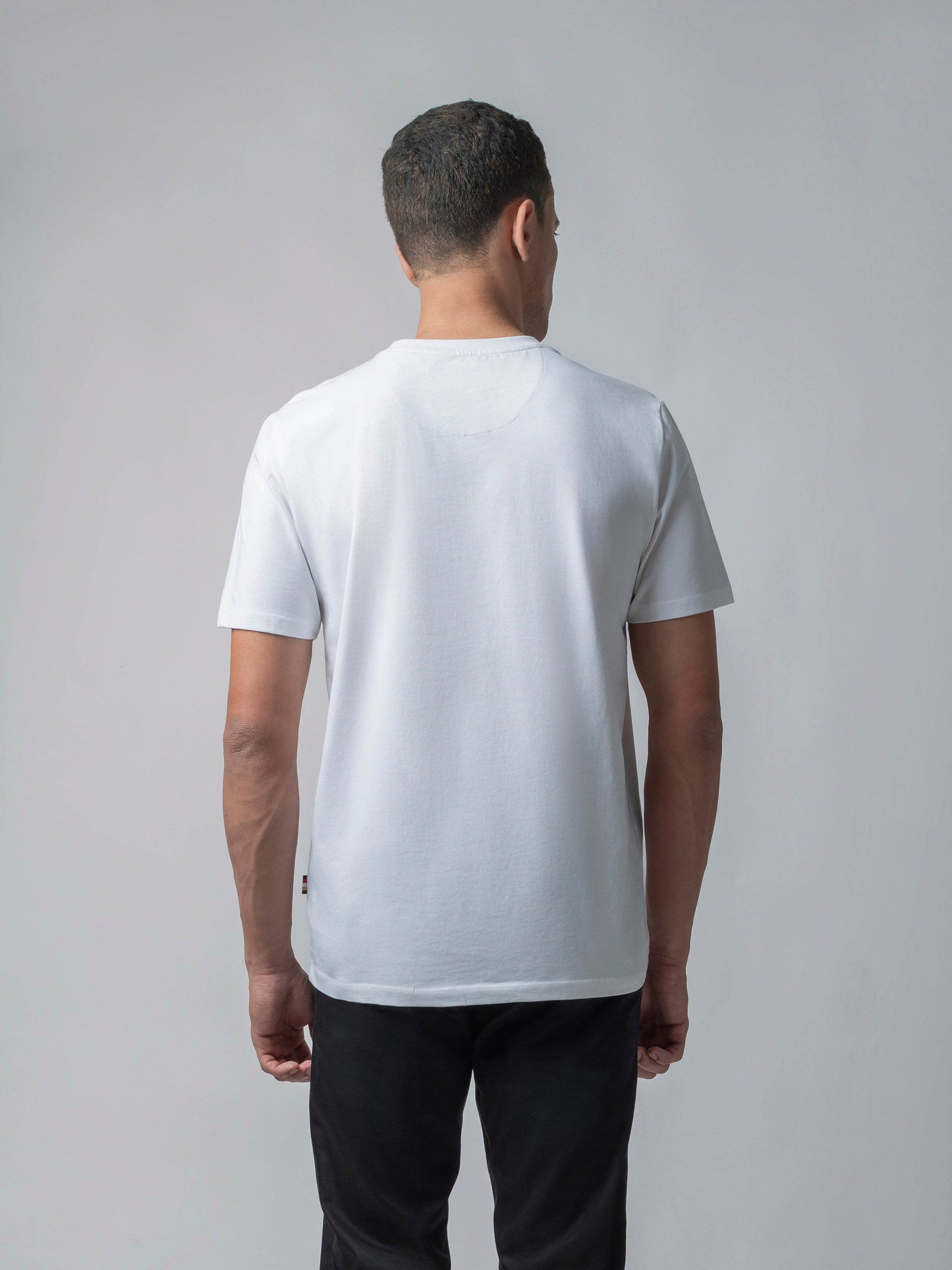 Supima Cotton Lycra with Sublimation-Printed Chest Appliqué and Embroidery White T-shirt - ENGYNE