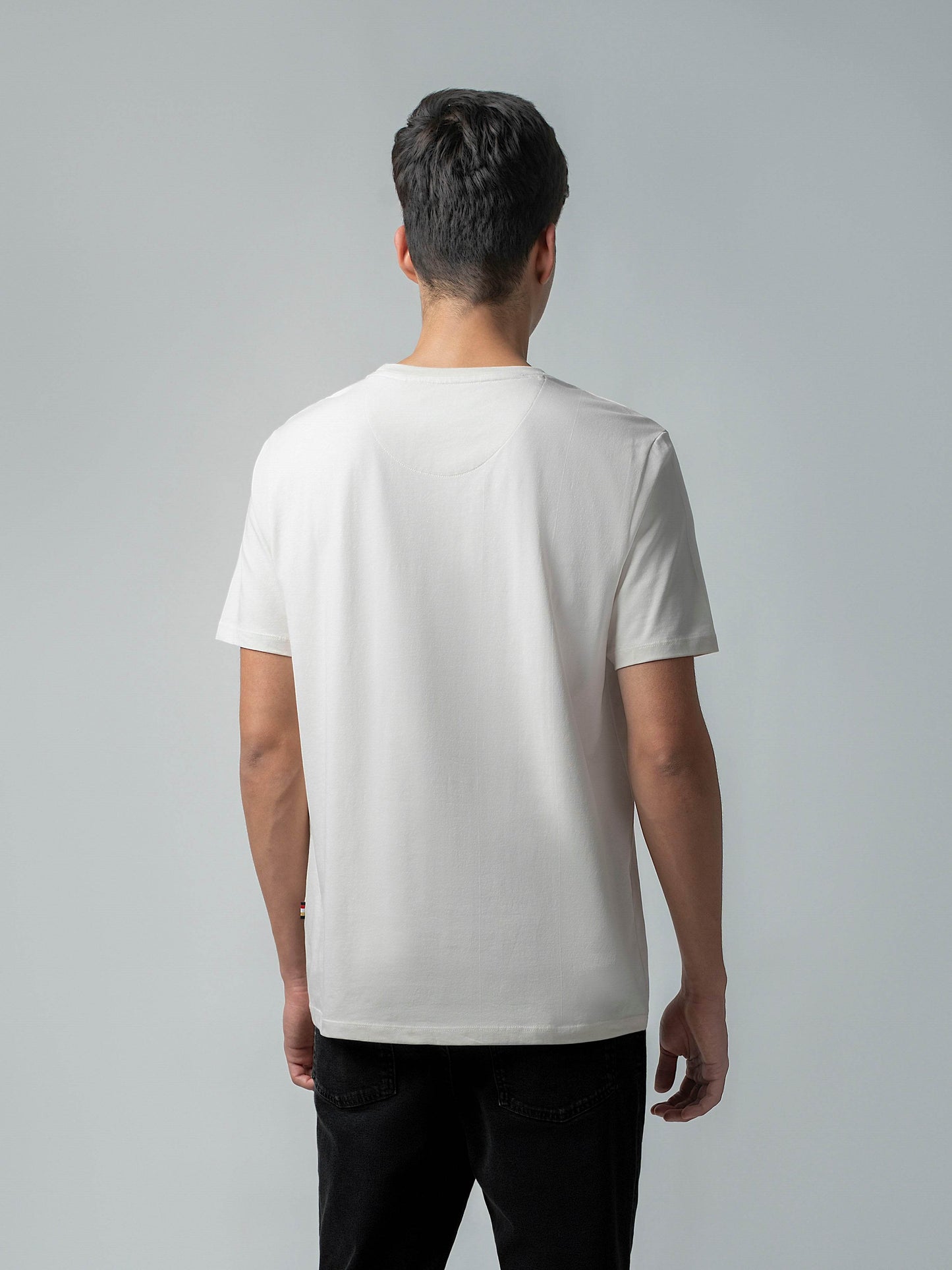 Rougen Cotton Lycra with Sticker Flock Print Beige T-shirt - ENGYNE