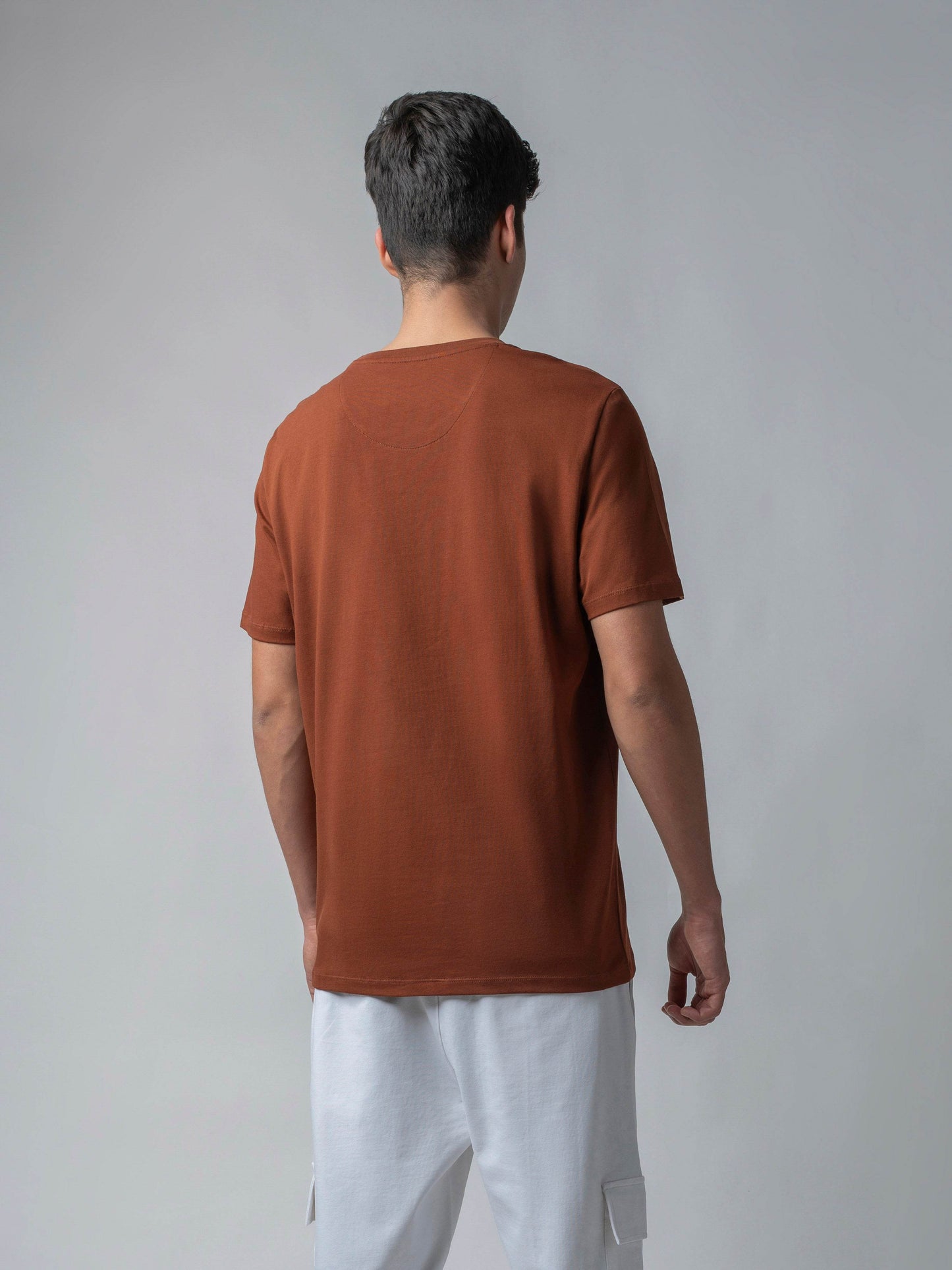 Rougen Cotton Lycra with Sticker Flock Print Brown T-shirt - ENGYNE