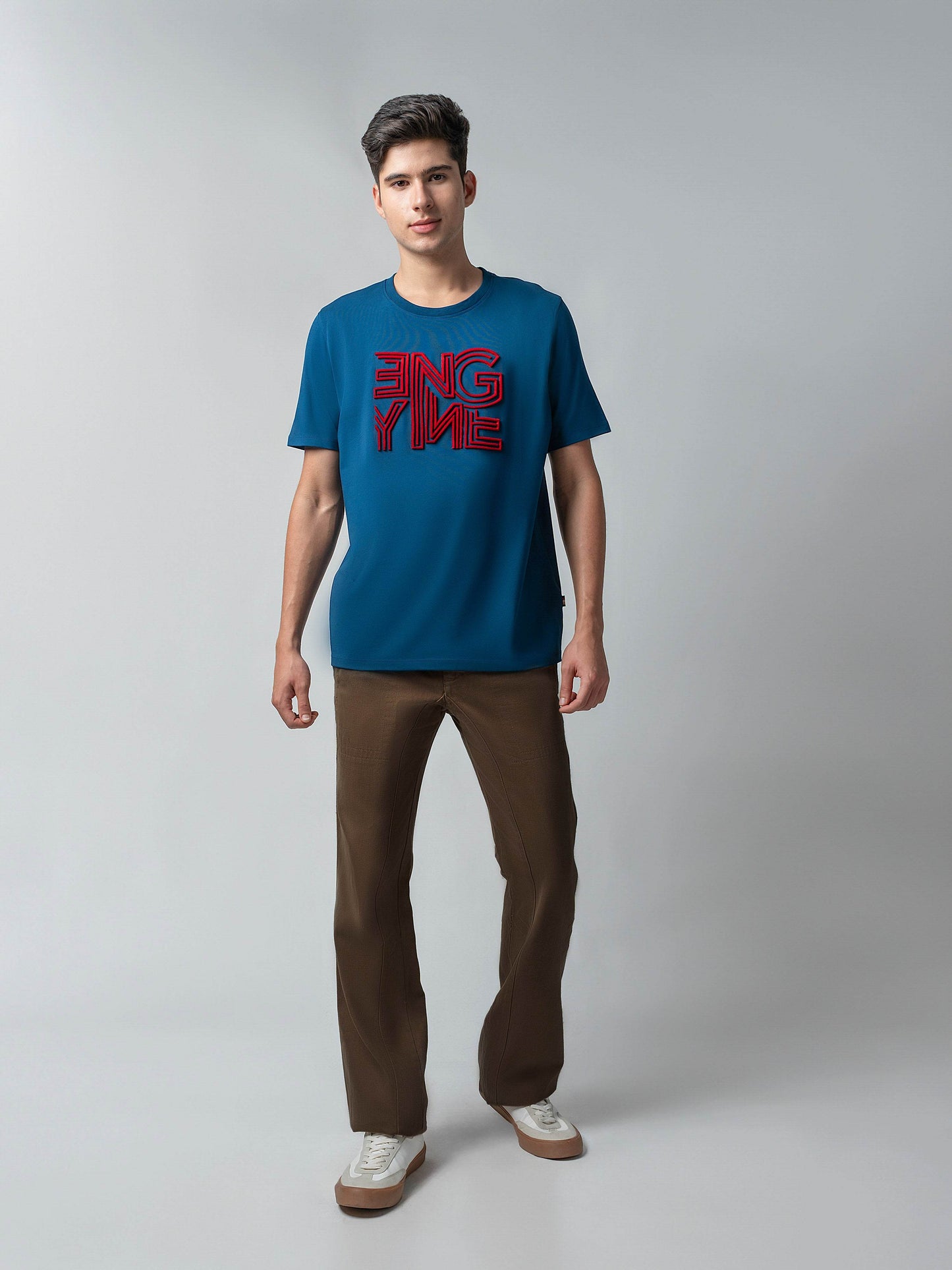 Supima Cotton Lycra with Tuft Embroidery Teal T-shirt - ENGYNE