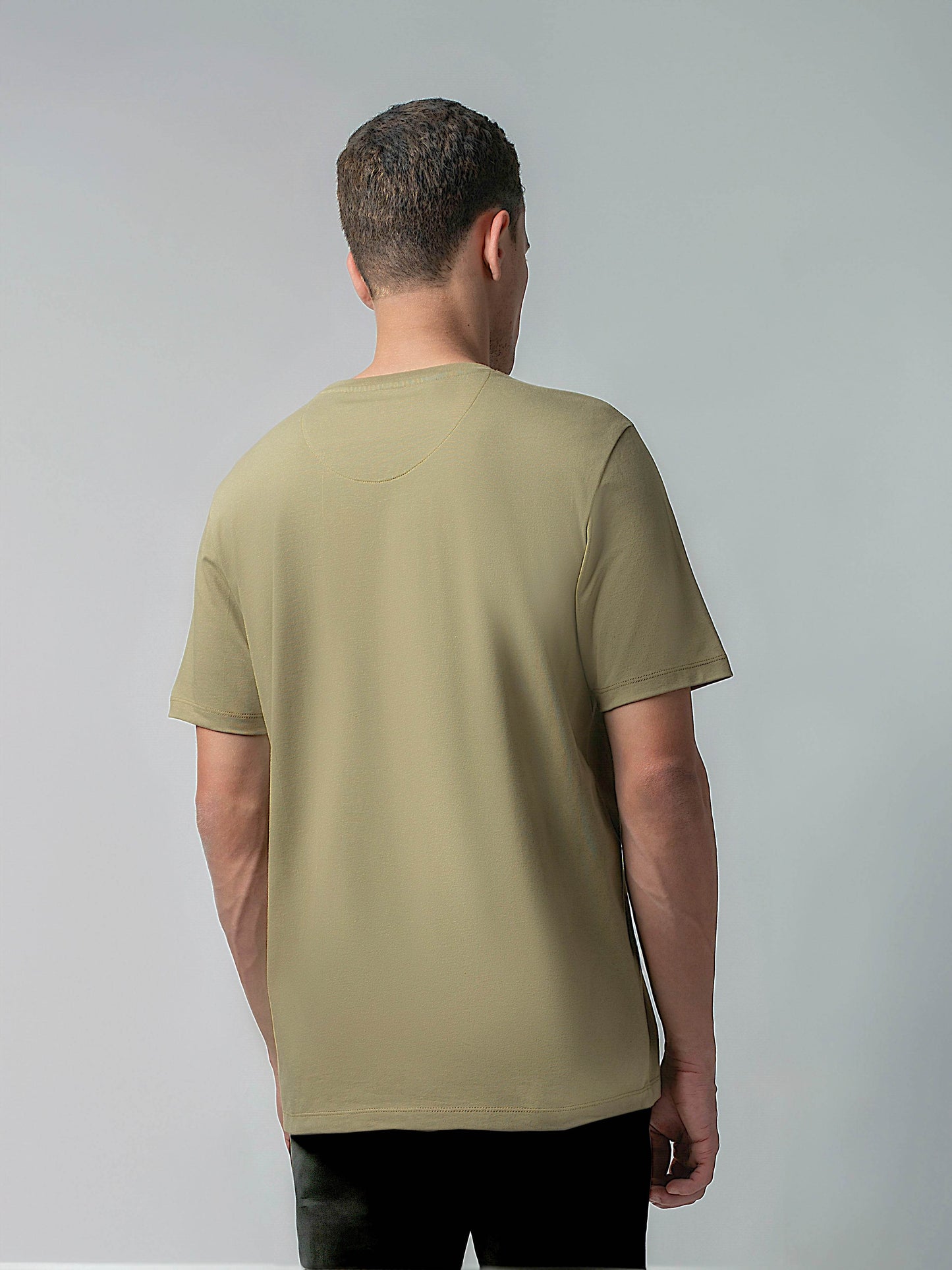 Minimal HD Chest Print Cotton Lycra Light Olive T-shirt - ENGYNE