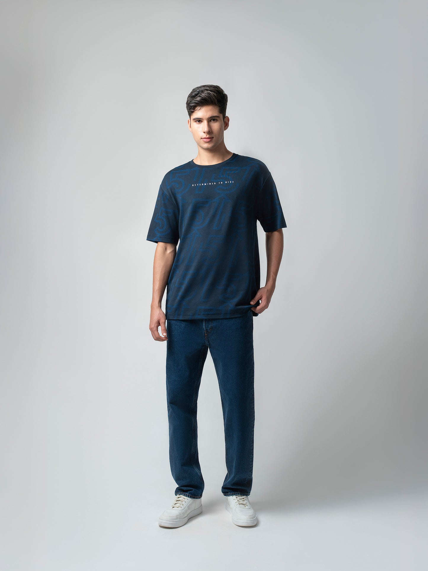 Oversized Supima Cotton Lycra Mens Navy T Shirt