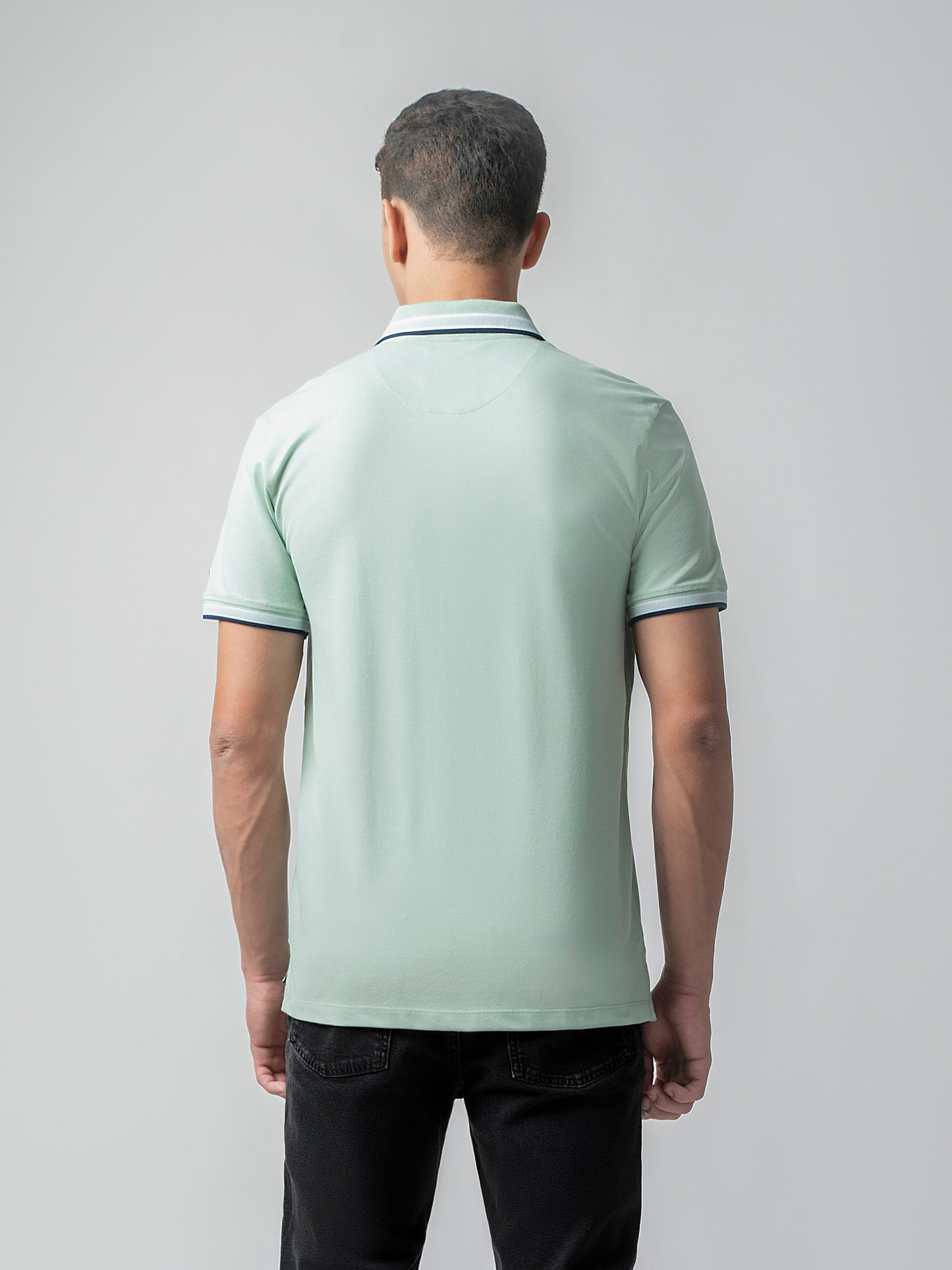 Bird's-Eye Texture Light Green Polo T Shirt For Men