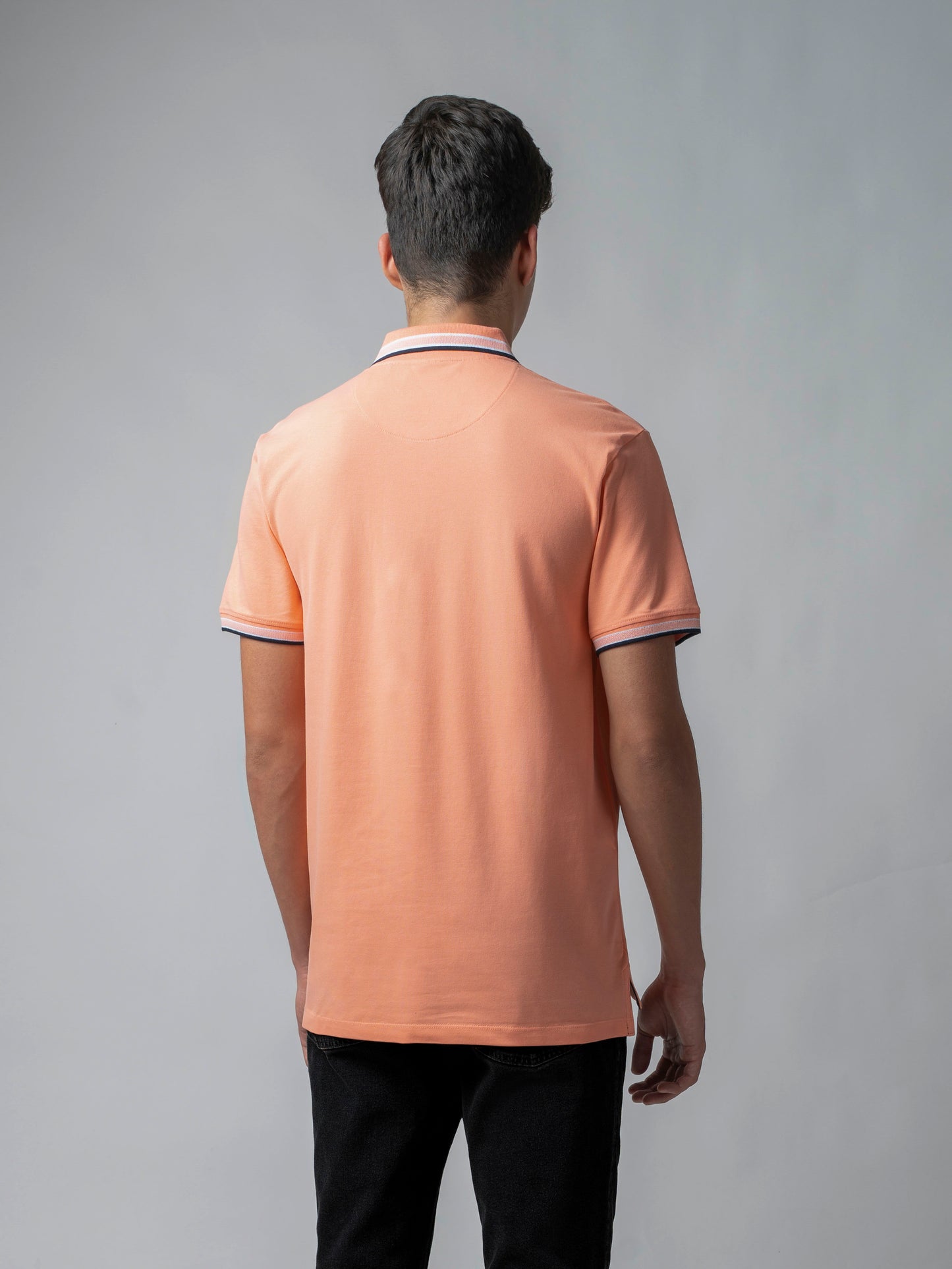 Engyne Bird's-Eye Texture Orange Polo T Shirt For Men