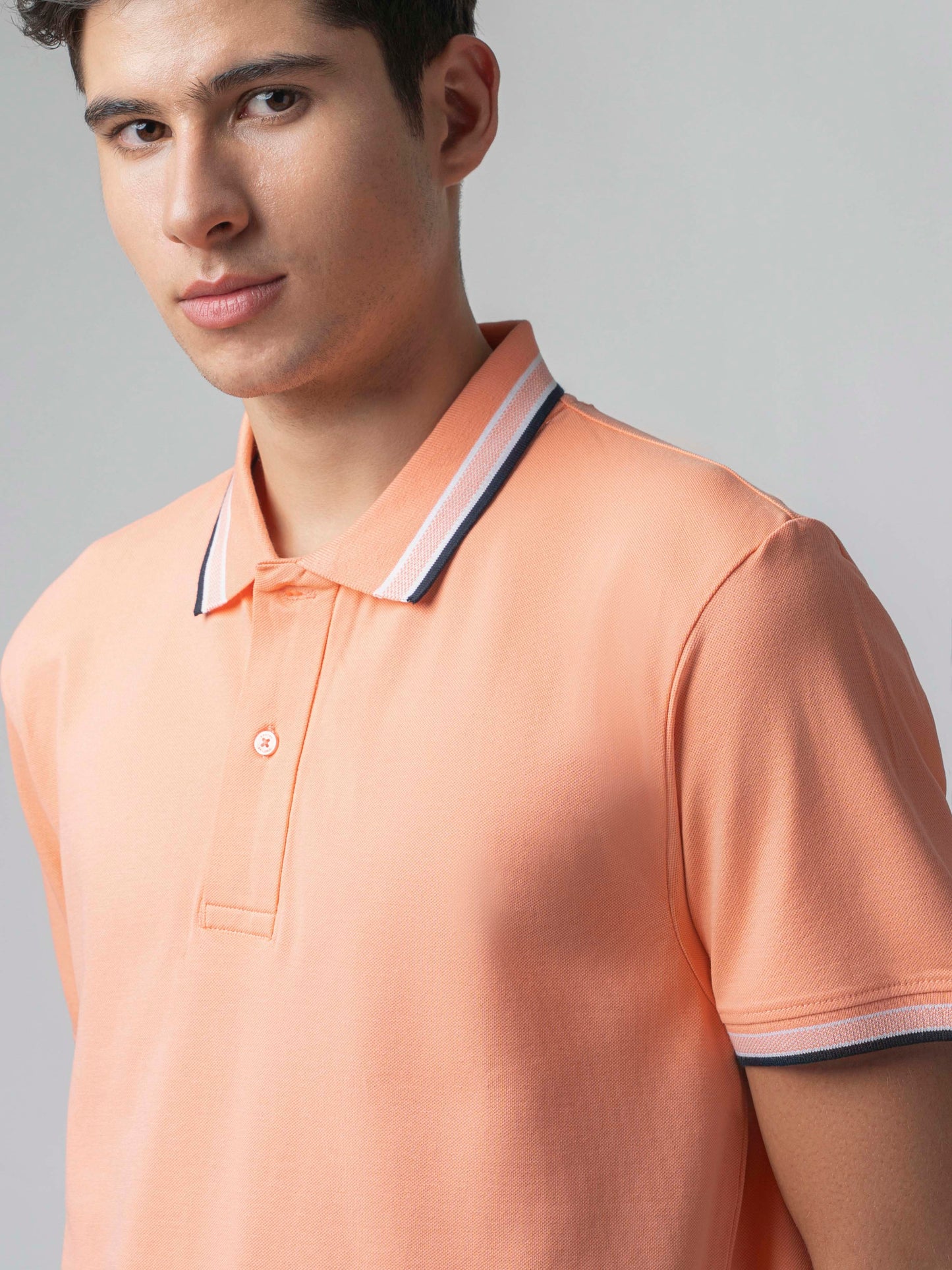 Engyne Bird's-Eye Texture Orange Polo T Shirt For Men