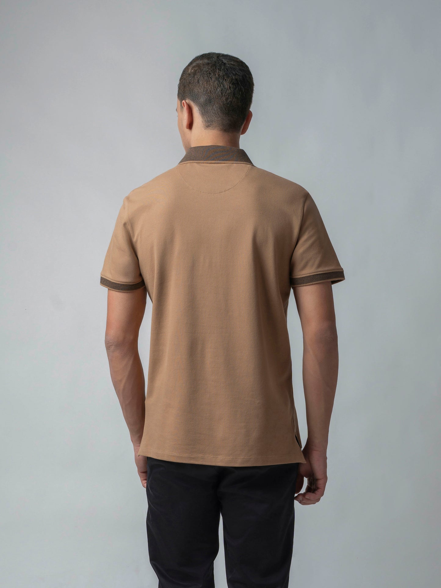 Contrast Bird's Eye Textured Khaki Polo T Shirt For Men