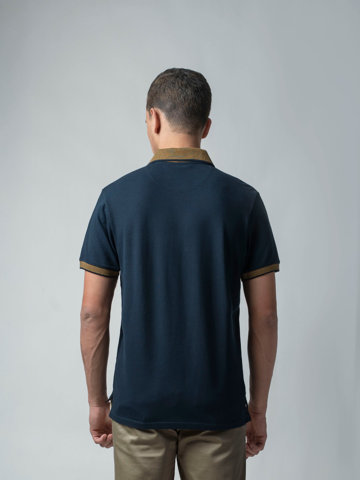 Cuff Tipping Navy Blue T Shirt Polo For Men