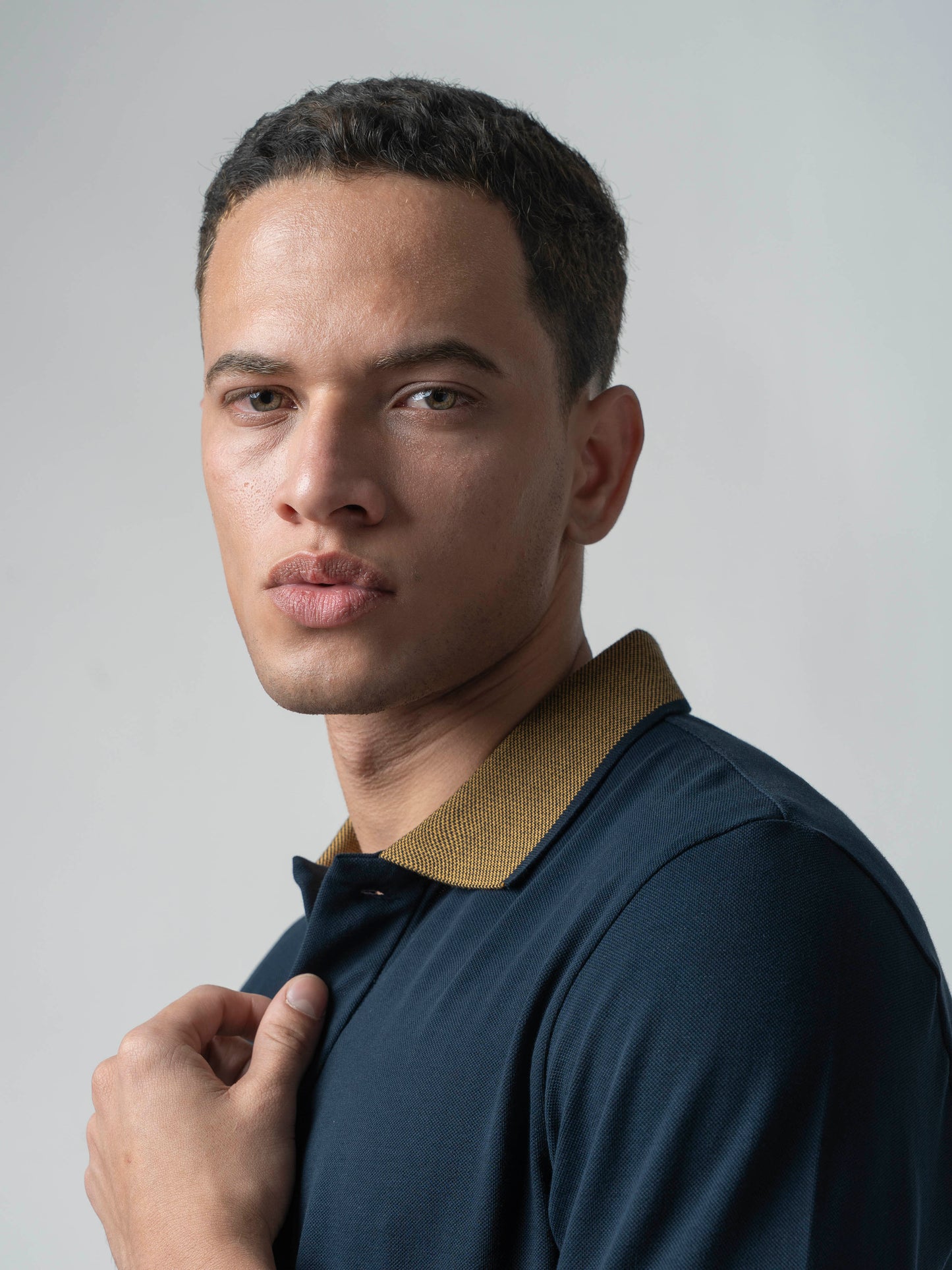 Cuff Tipping Navy Blue T Shirt Polo For Men