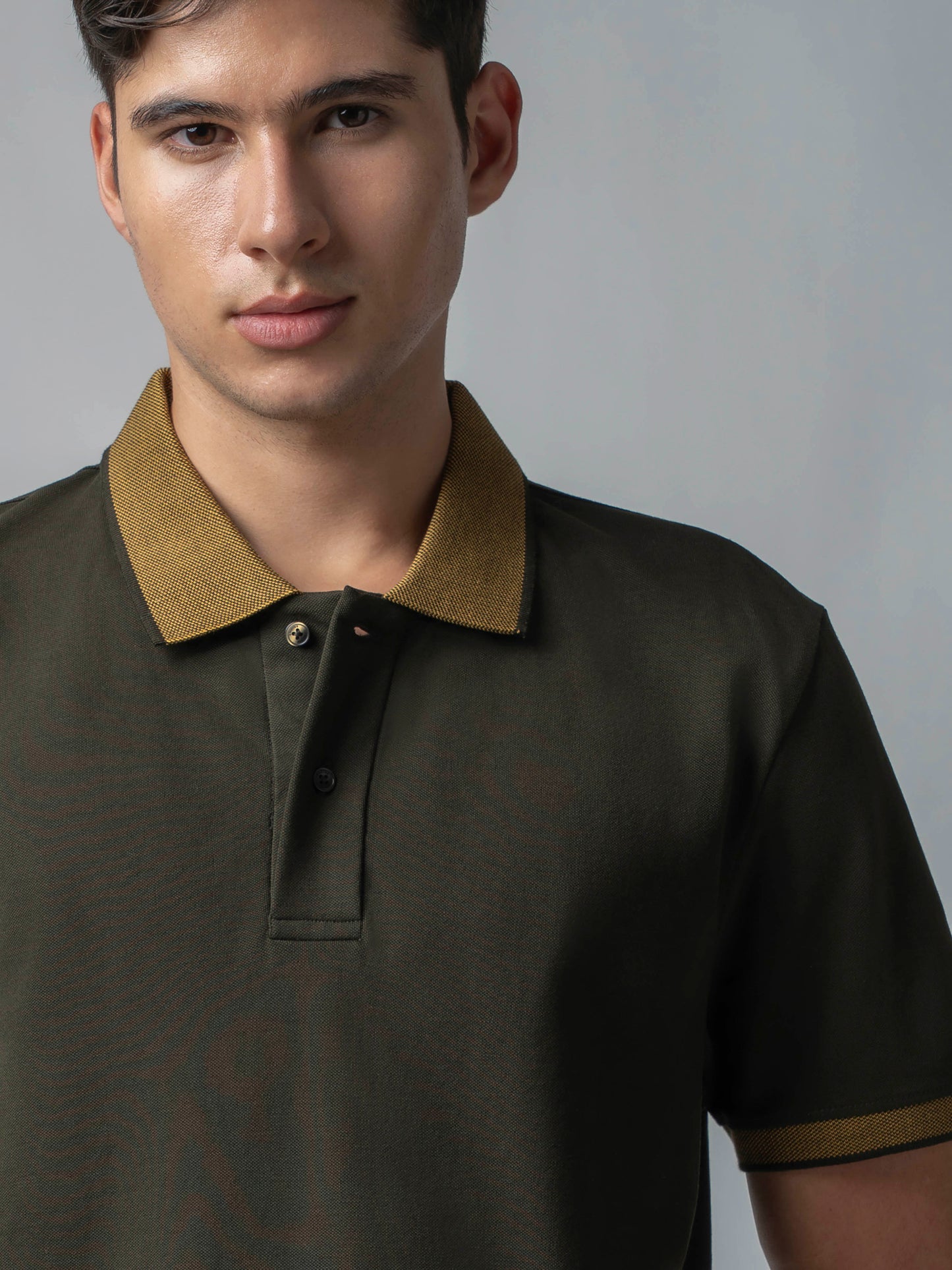 Cuff Tipping Olive Green Polo T Shirt