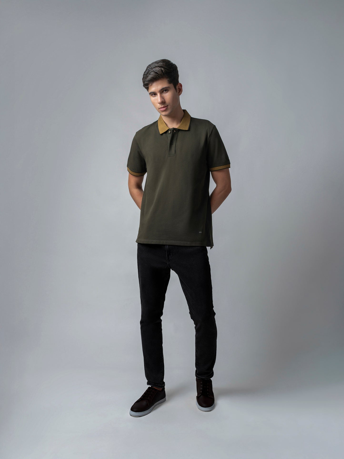 Cuff Tipping Olive Green Polo T Shirt