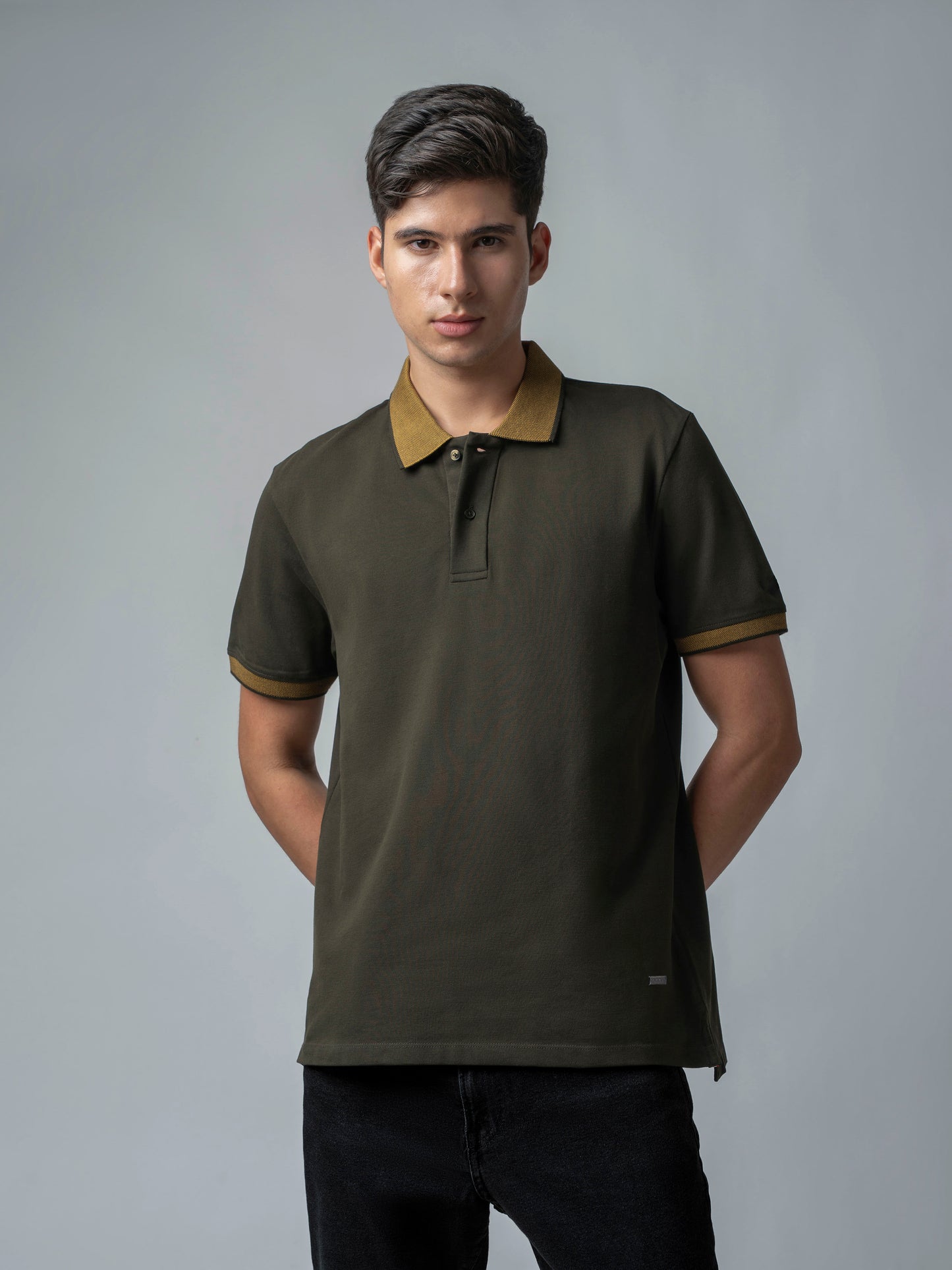 Cuff Tipping Olive Green Polo T Shirt