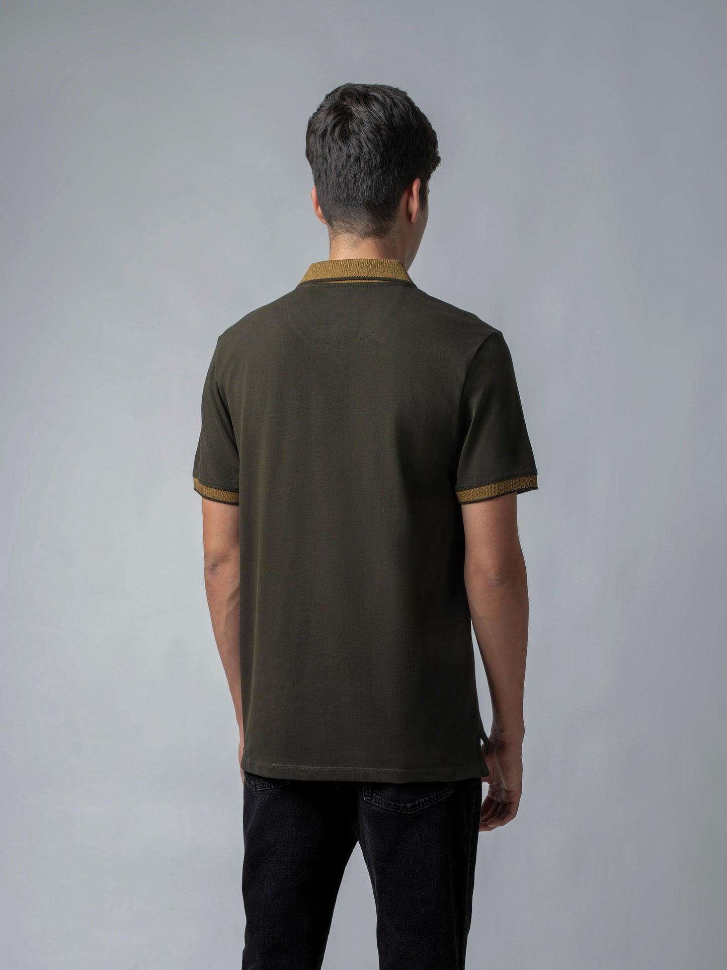 Cuff Tipping Olive Green Polo T Shirt