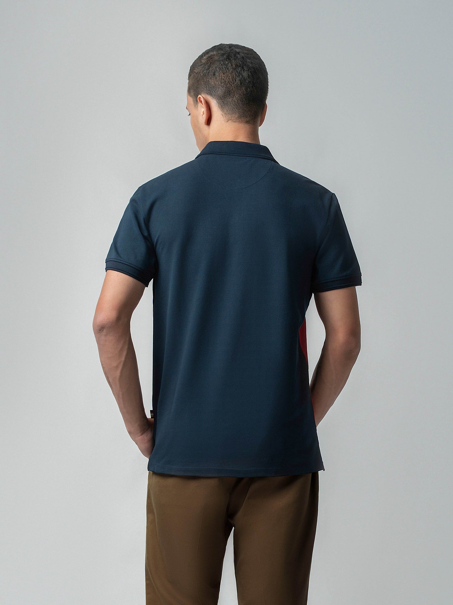 Supima Cotton Lycra Cut-and-Sew with Speed-Breaker Textured Collar and Cuffs Navy Polo - ENGYNE