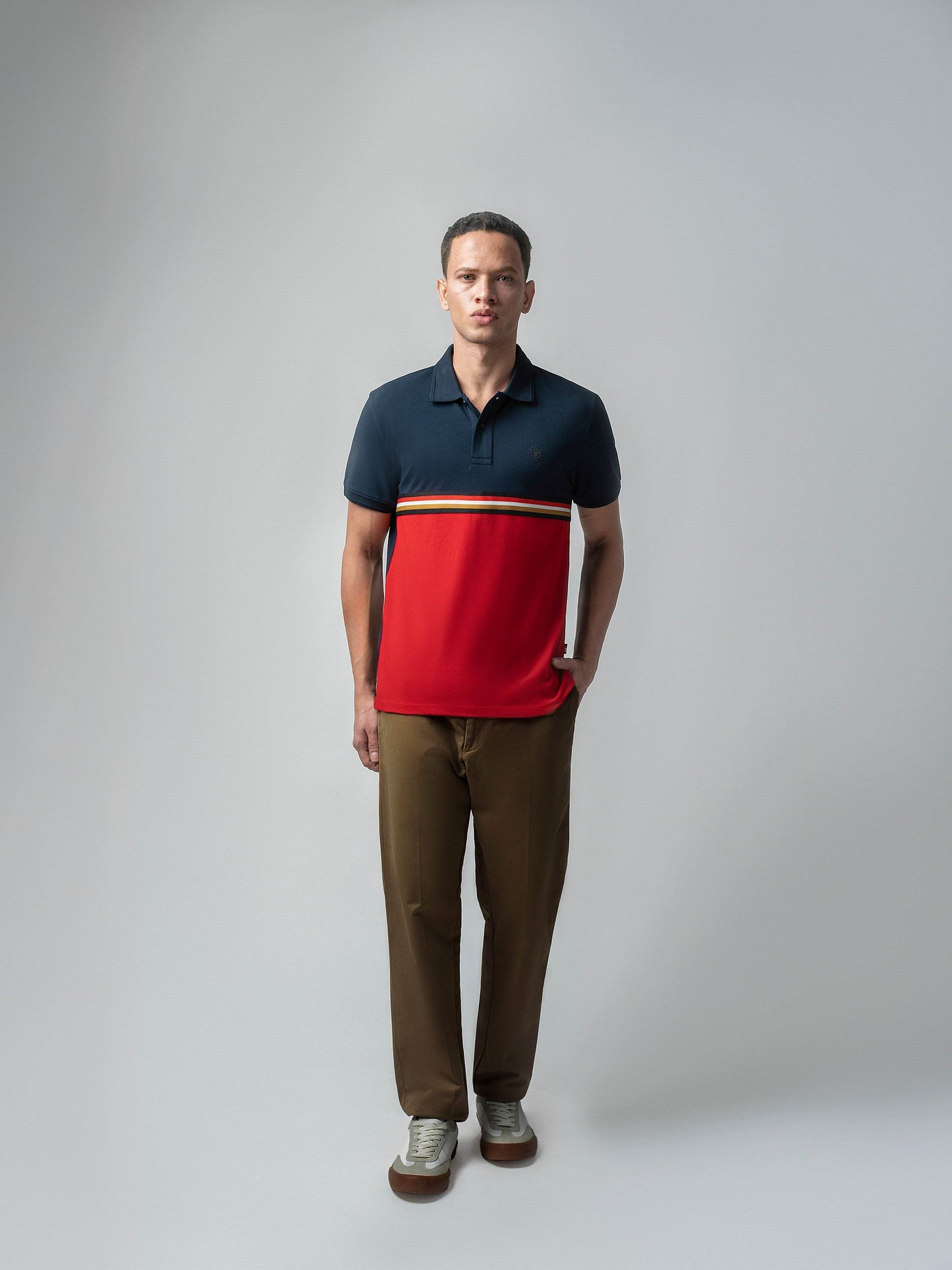 Supima Cotton Lycra Cut-and-Sew with Speed-Breaker Textured Collar and Cuffs Navy Polo - ENGYNE