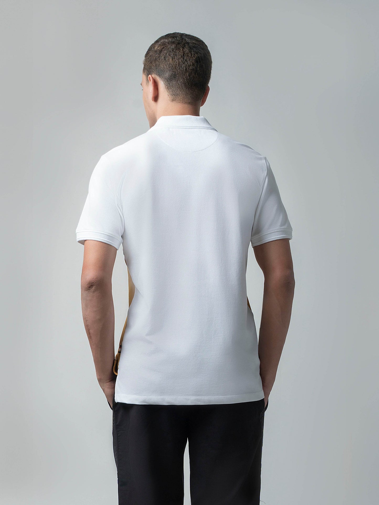 Supima Cotton Lycra Cut-and-Sew with Speed-Breaker Textured Collar and Cuffs White Polo - ENGYNE