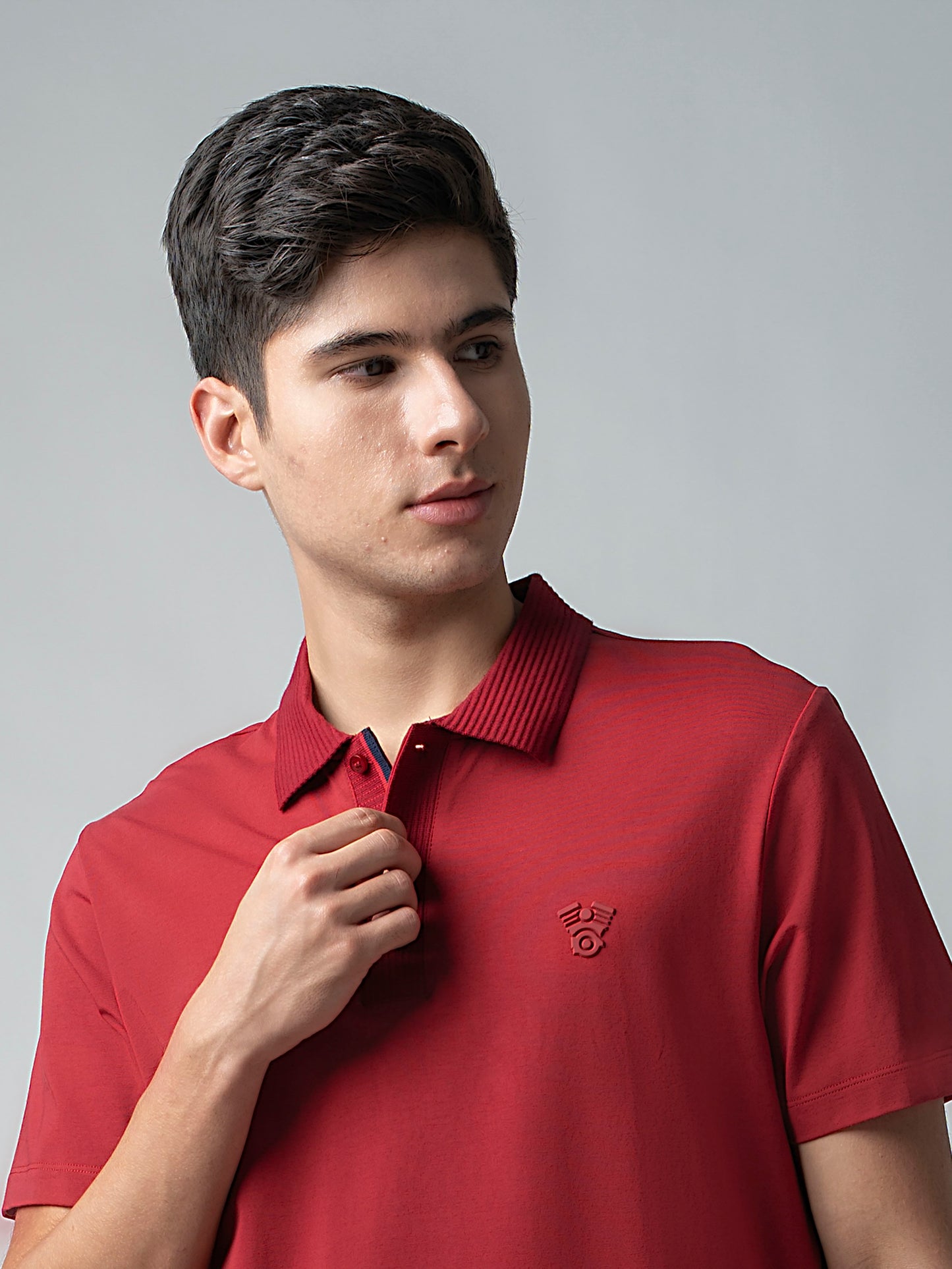 Jersey with Textured & HD Sticker Iconic Emblem Dark Red Polo Men