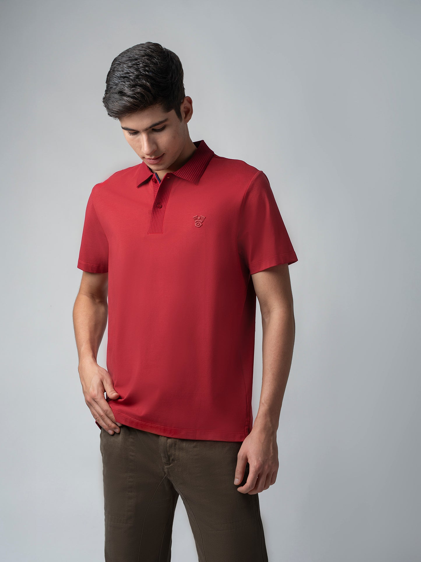 Jersey with Textured & HD Sticker Iconic Emblem Dark Red Polo Men