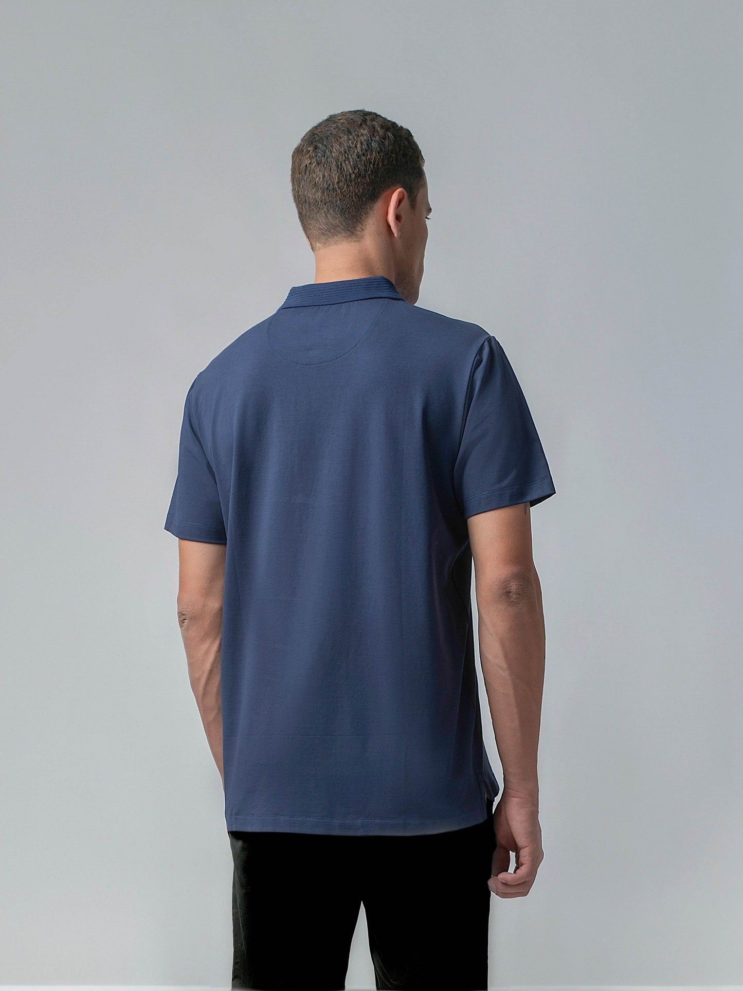 Jersène LuxeKnit with Textured Collar and HD Sticker Iconic Emblem Navy Tee - ENGYNE