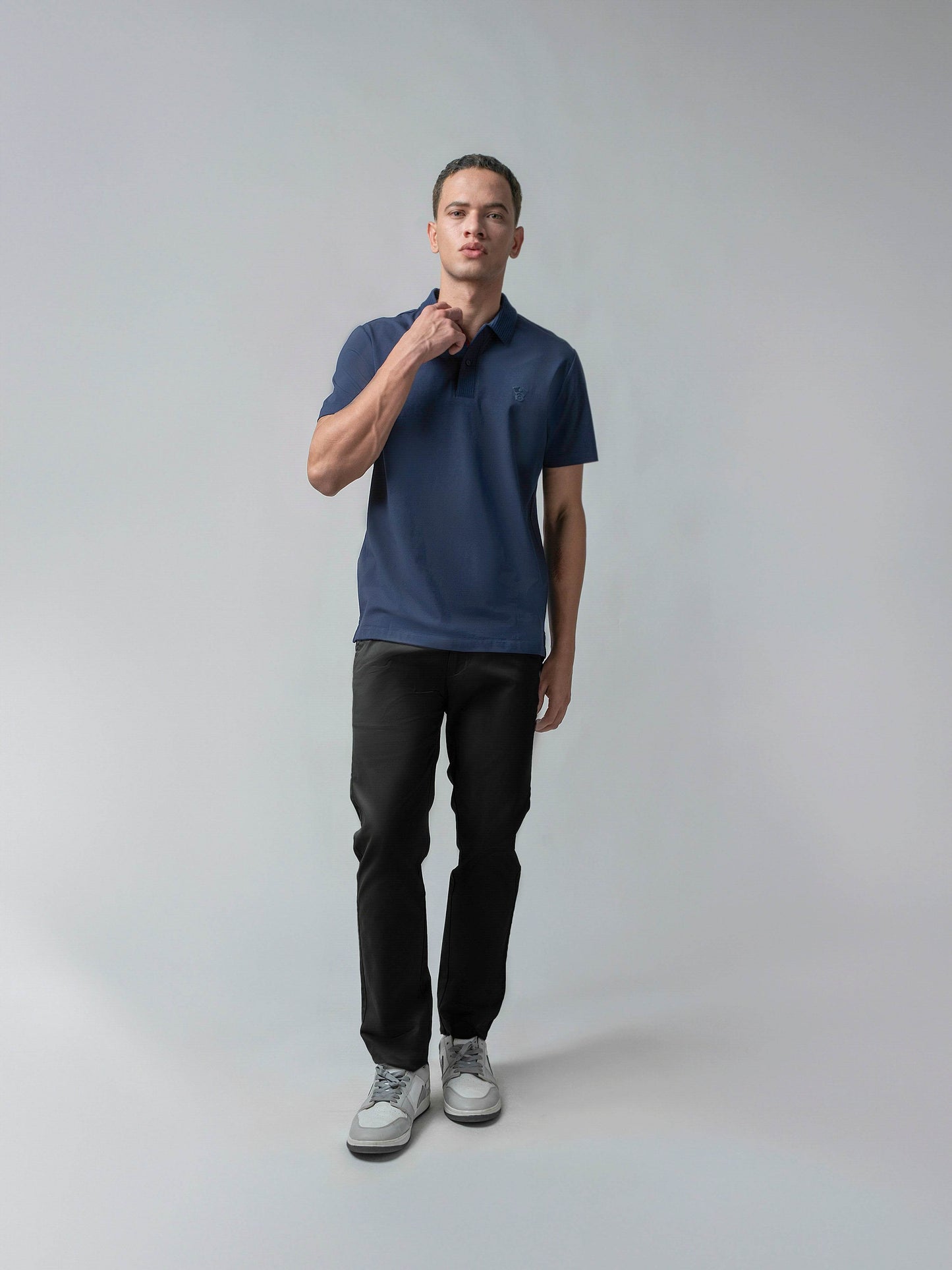 Jersène LuxeKnit with Textured Collar and HD Sticker Iconic Emblem Navy Tee - ENGYNE