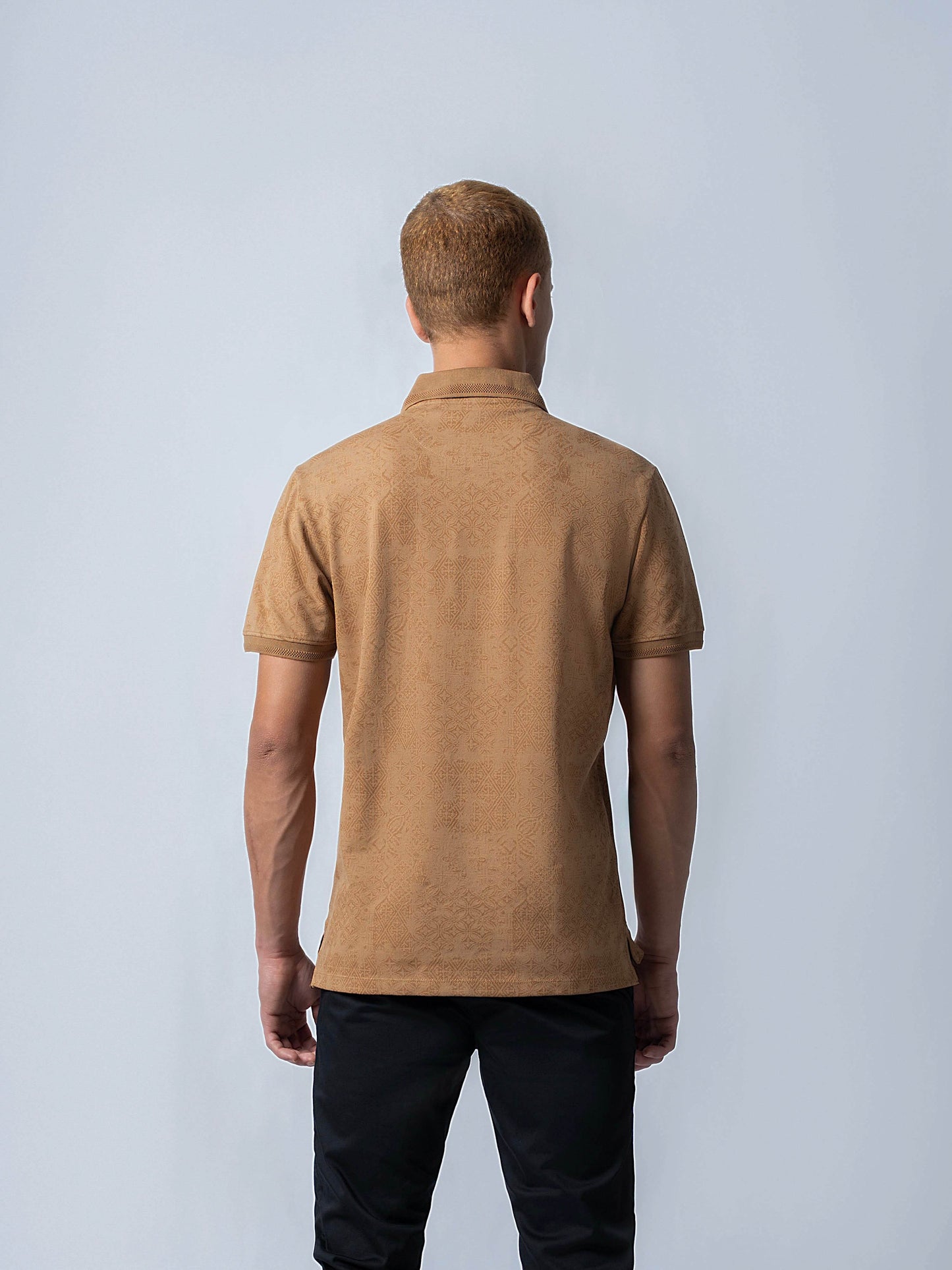 Supima Cotton Lycra with Rotary Pigment Print and Honeycomb Textured DTM Collar Khaki Polo - ENGYNE