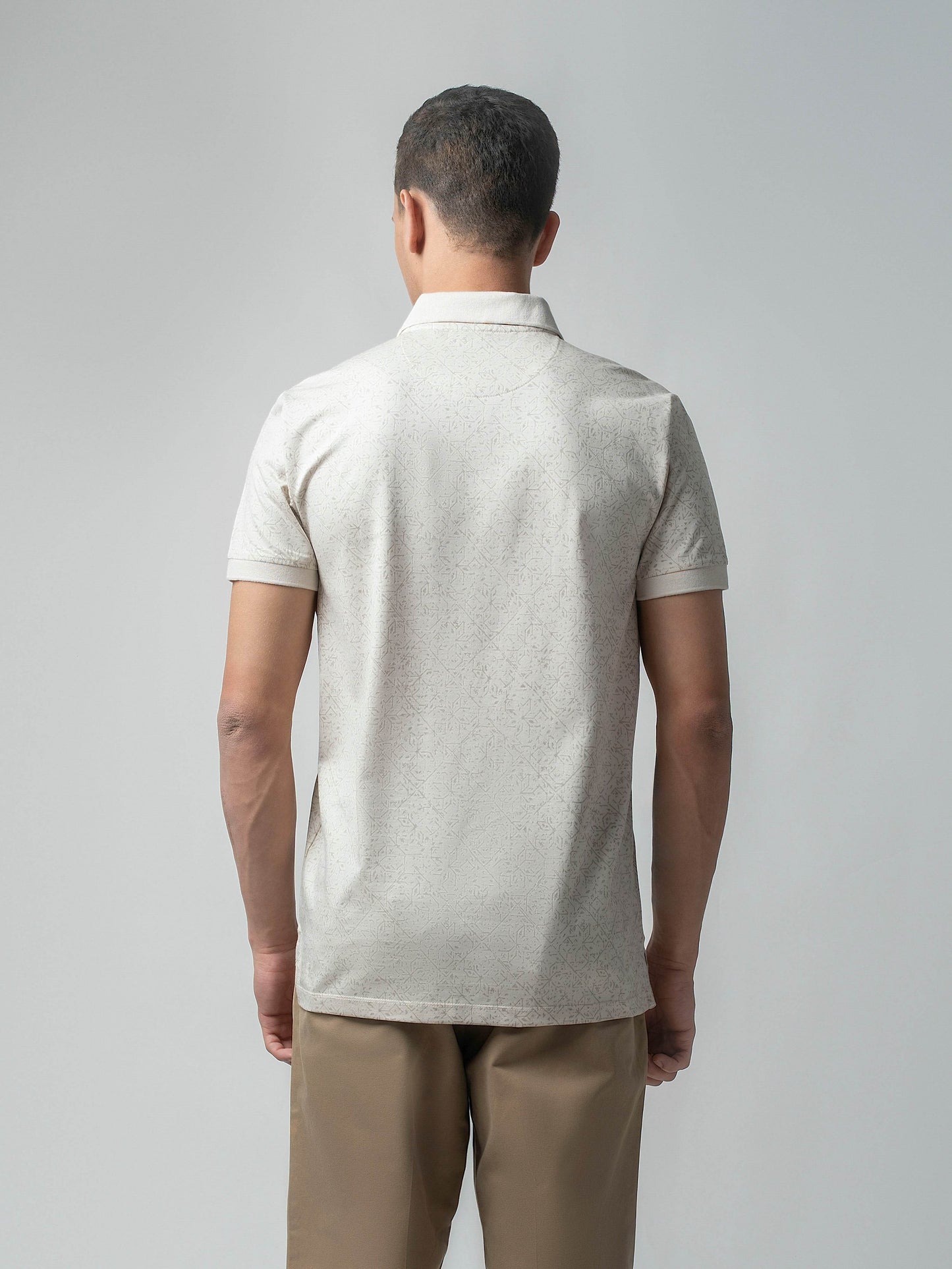 Supima Cotton LuxeKnit with Rotary Pigment Print and Slim DTM Collar Beige Polo - ENGYNE