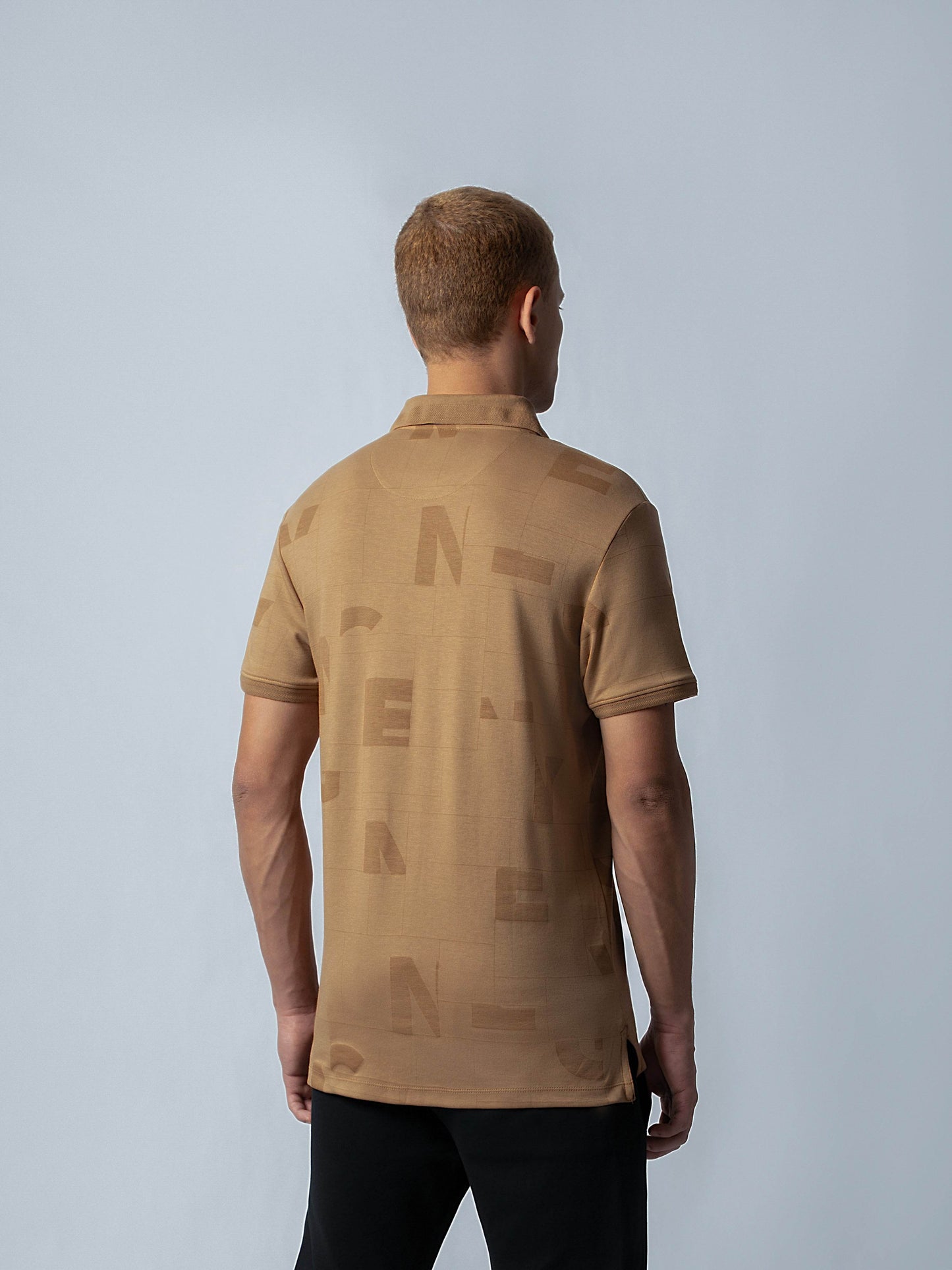 Supima Cotton Interlock with Special Engyne Rotary Print Tech and Honeycomb Textured Collar Khaki Polo - ENGYNE