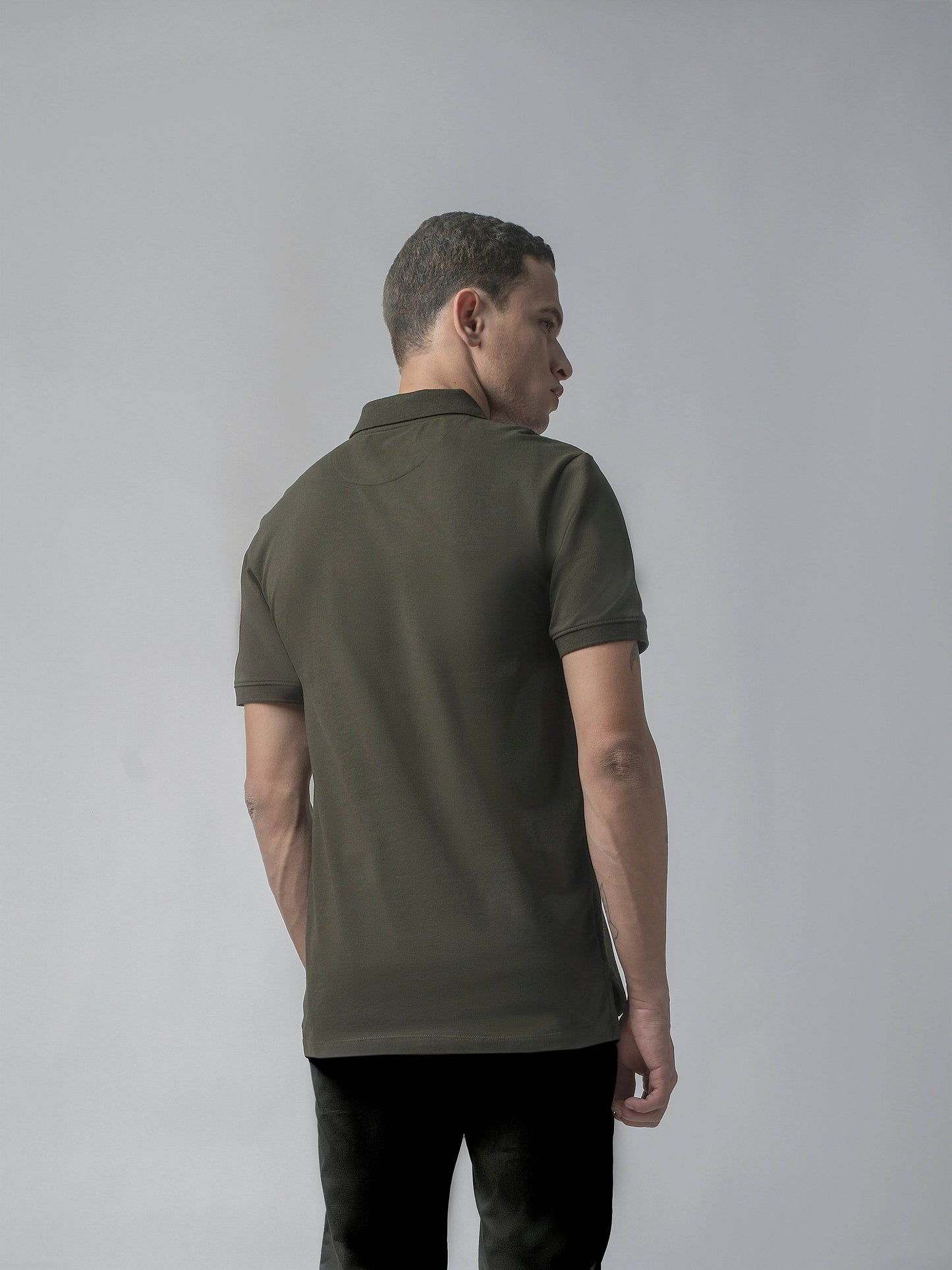 Supima Cotton Lycra with Pigment Panel Print and Cut-and-Sew Olive Polo - ENGYNE