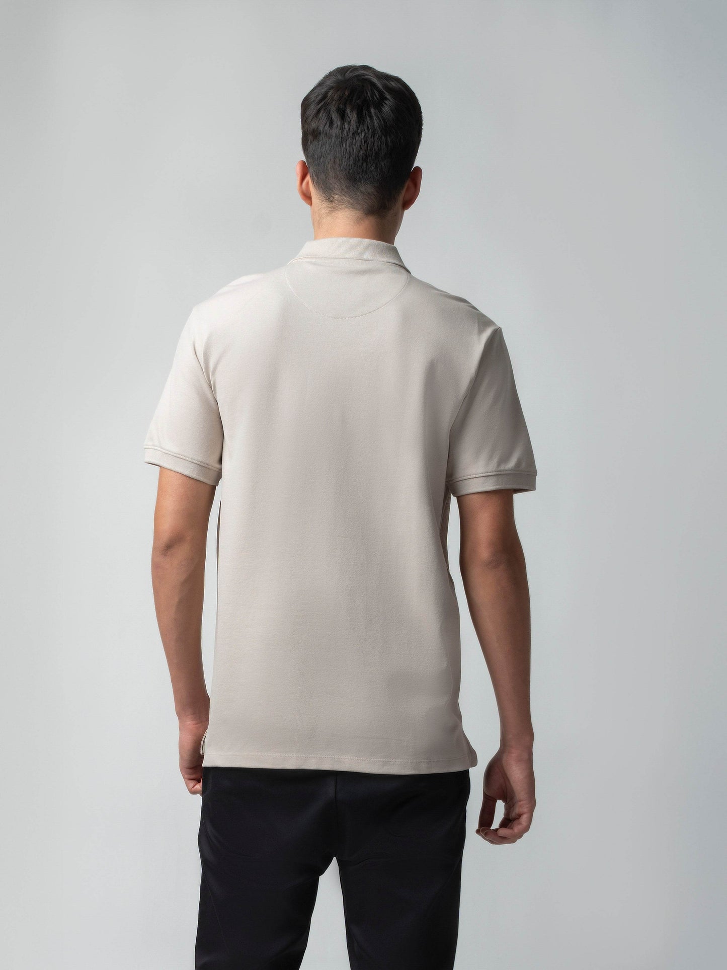 Supima Cotton Lycra with Pigment Panel Print and Cut-and-Sew Sand Polo - ENGYNE
