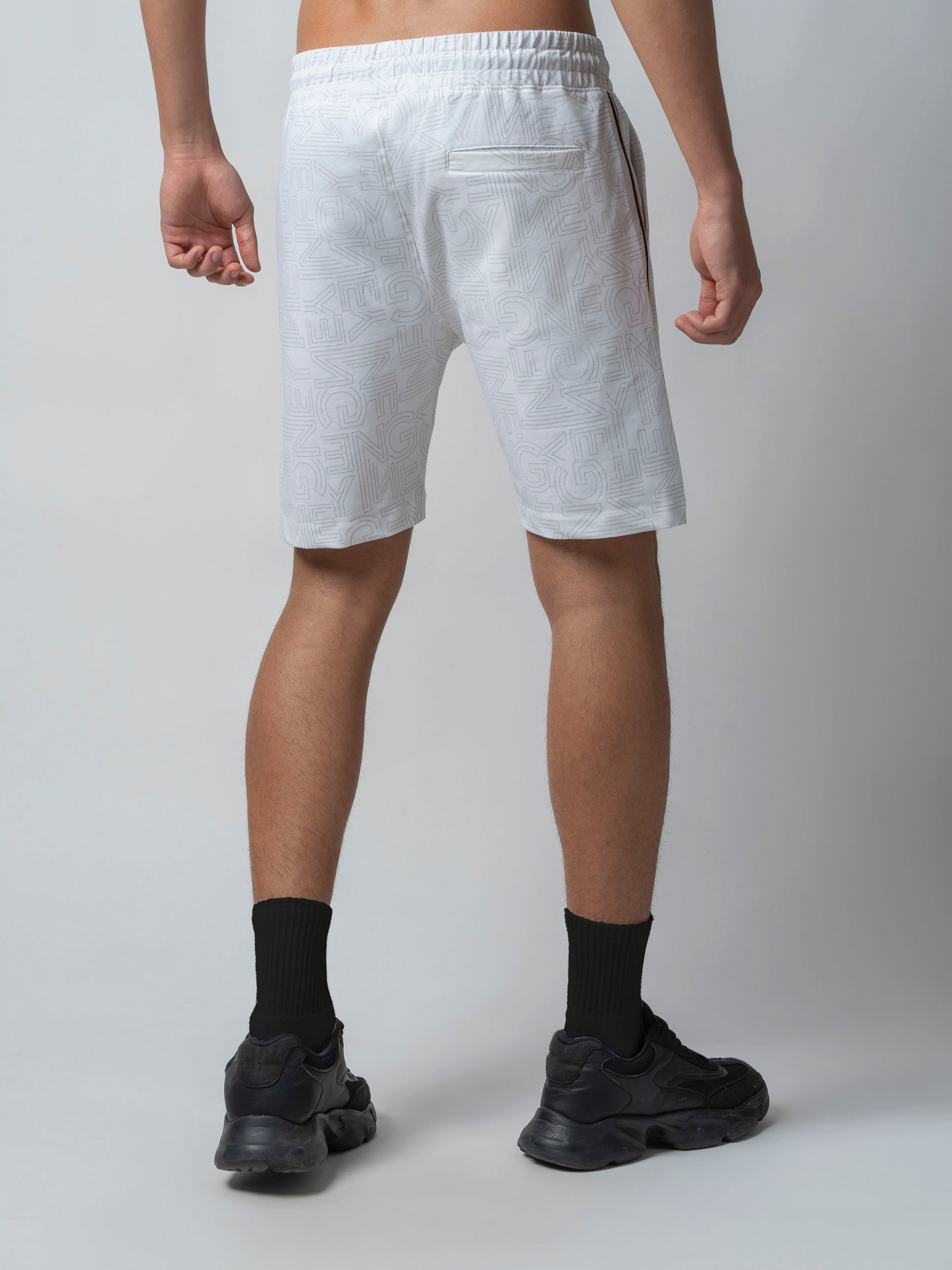 All-Over Discharge Print White Cotton Shorts For Men