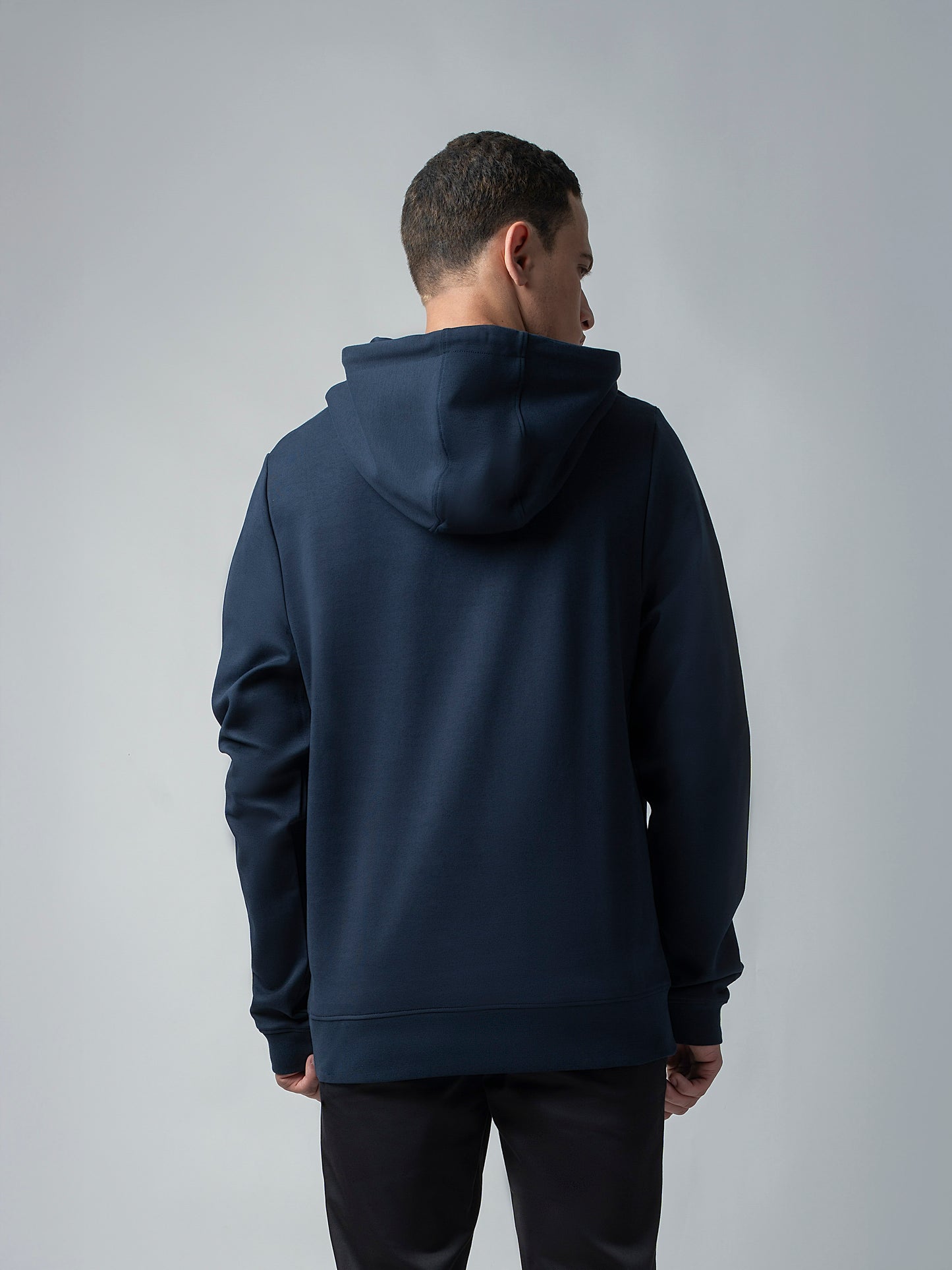 Navy Blue Hooded Sweatshirt with Contrast HD Print for Men