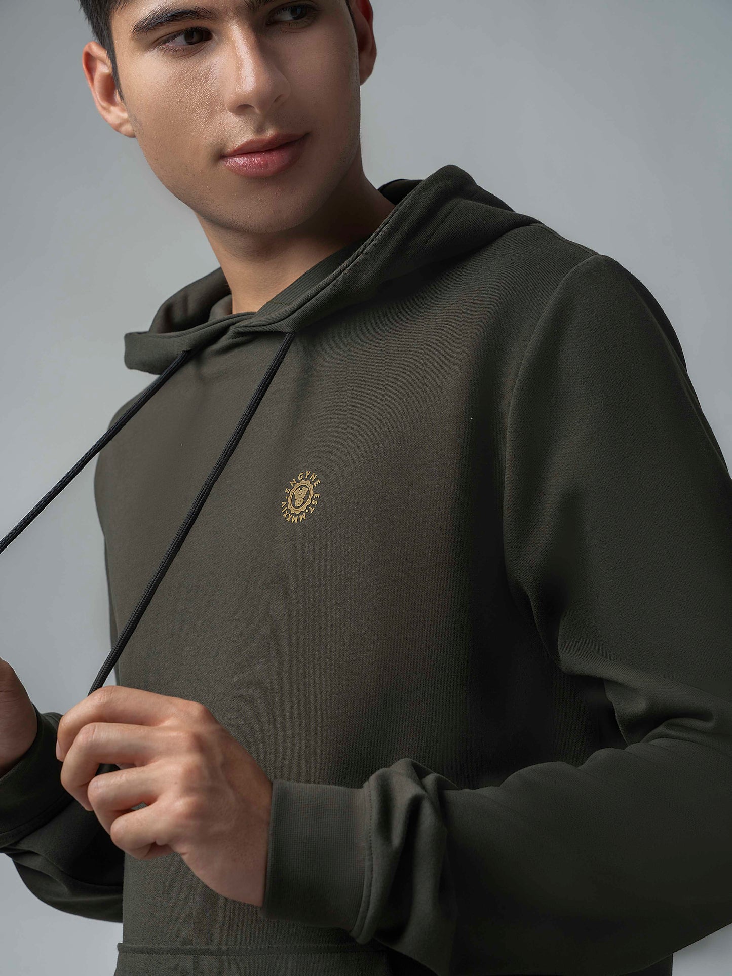 Olive Green Hoodie Sweatshirt with Contrast HD Print