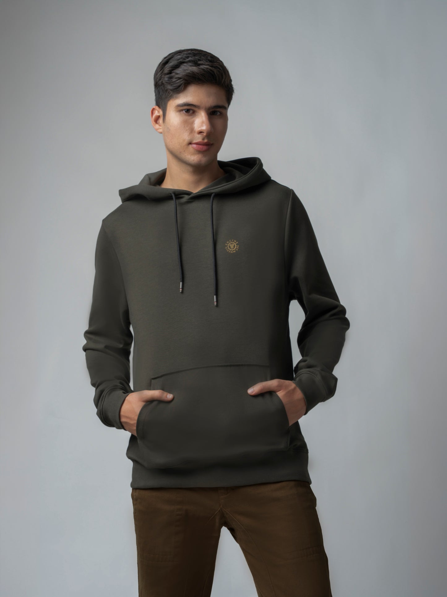 Olive Green Hoodie Sweatshirt with Contrast HD Print