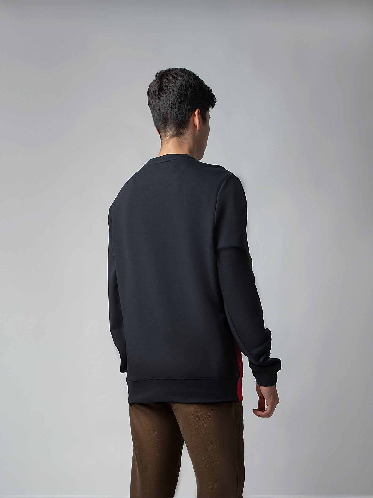 Crew Neck Two-Tone Red Sweatshirt with 4-Color Chest Rib for men