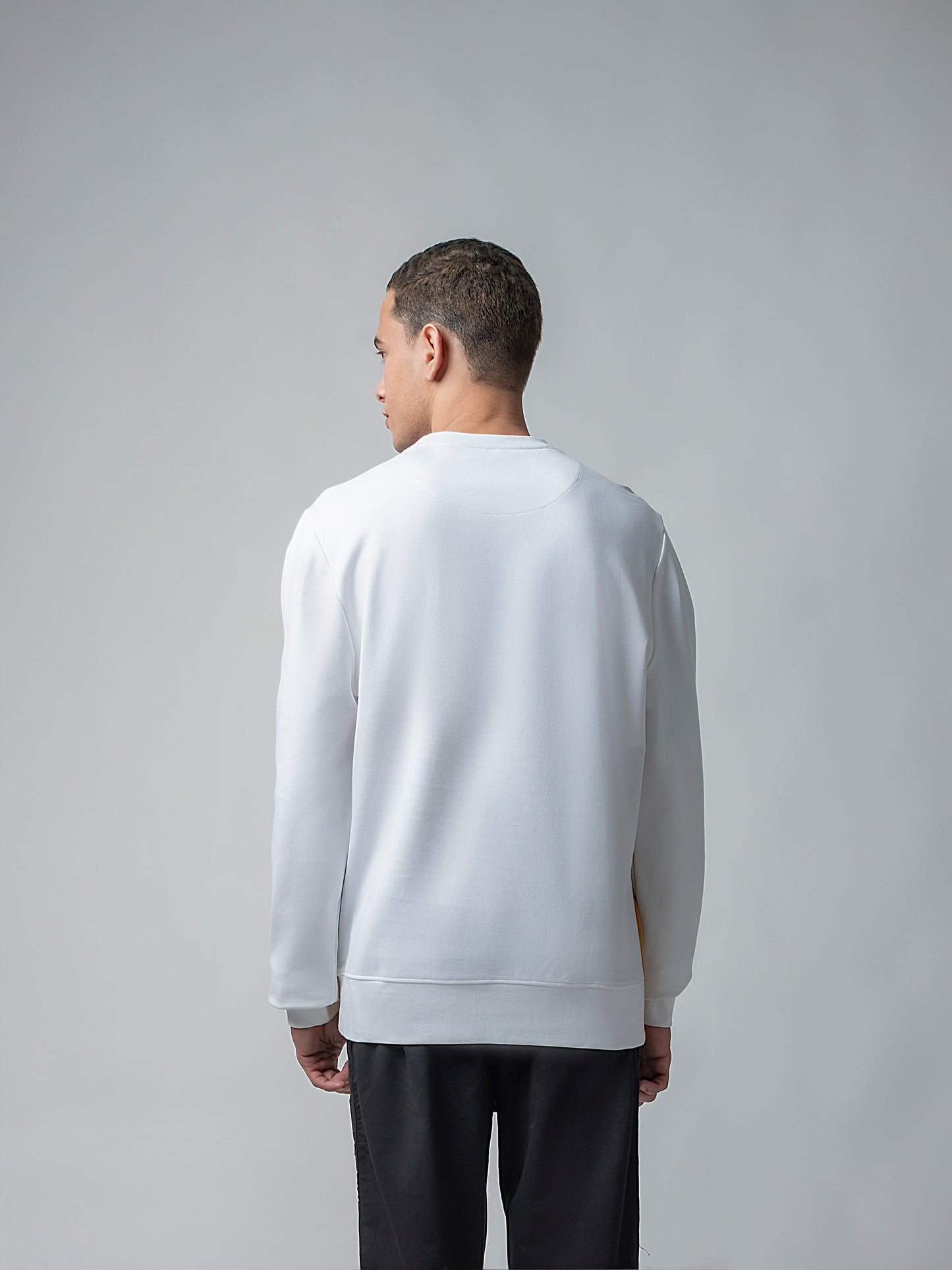 Two-Tone White Sweatshirt with 4-Color Chest Rib for men
