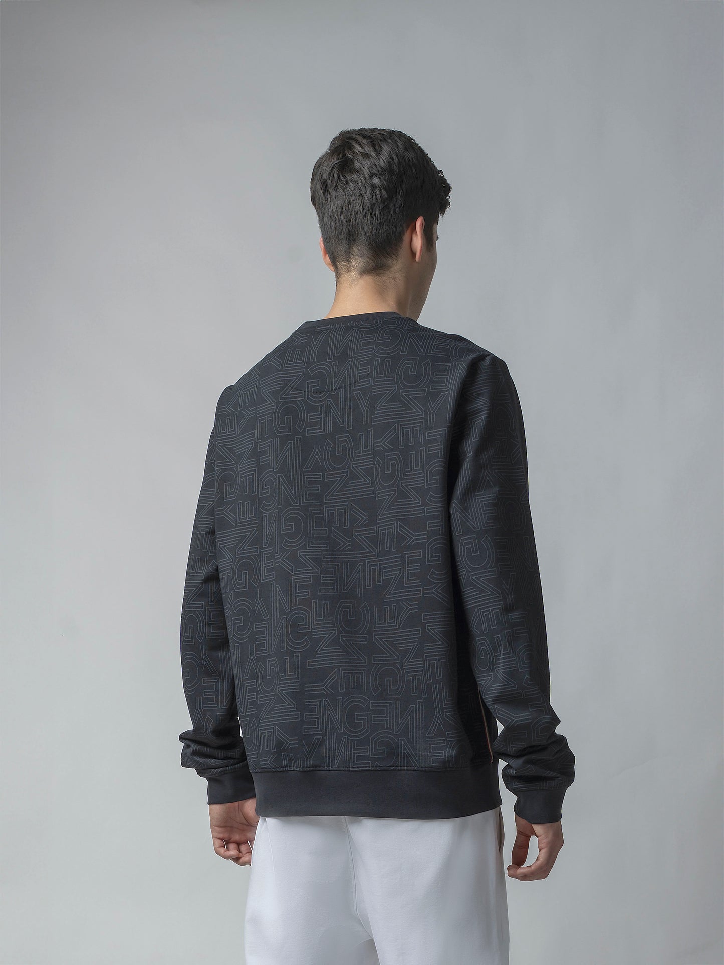 Black Crewneck Sweatshirt with Prints and Side Flag Tape for men