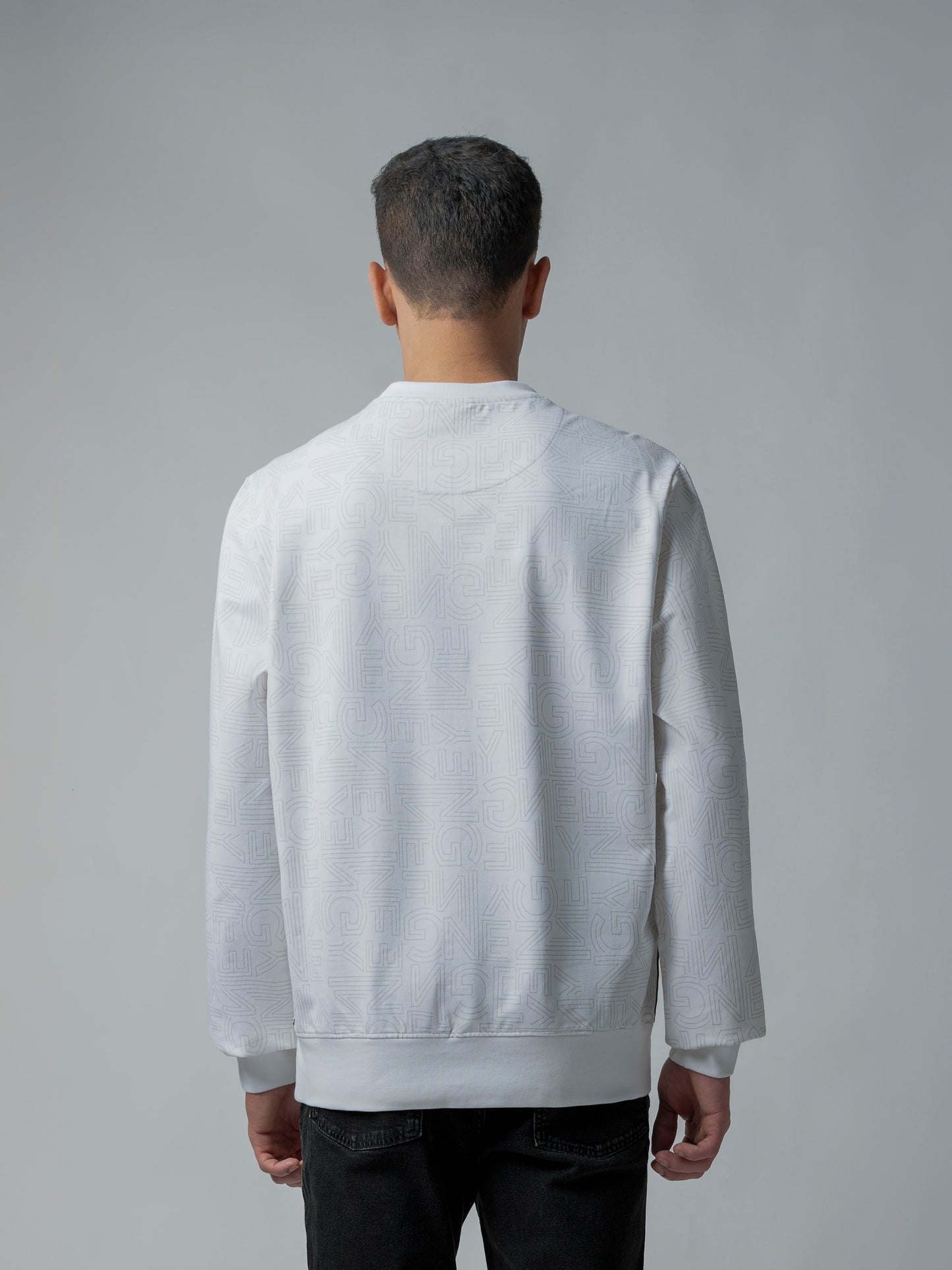 White Crew Neck Sweatshirt with Prints and Side Flag Tape