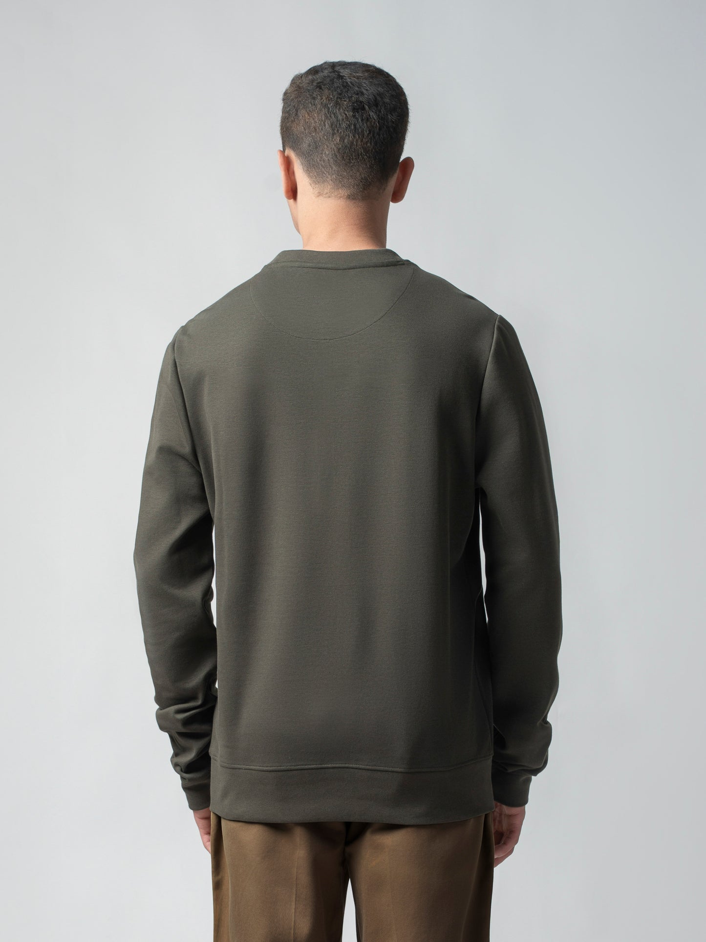 Olive Green Sweatshirt with Floral Chest Embroidery for Men