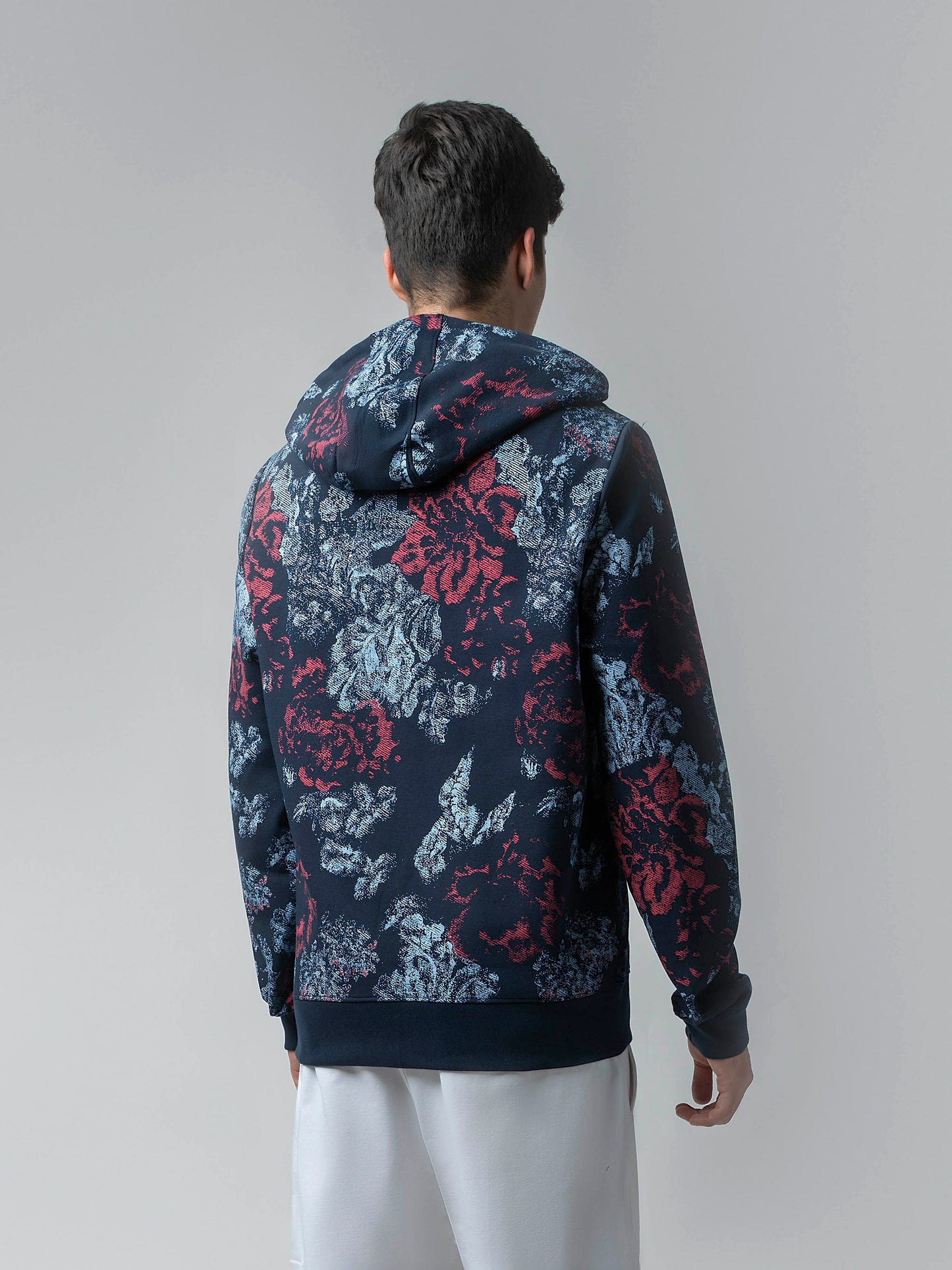 All-Over Discharge Navy Printed Hoodie Zipper Sweatshirt