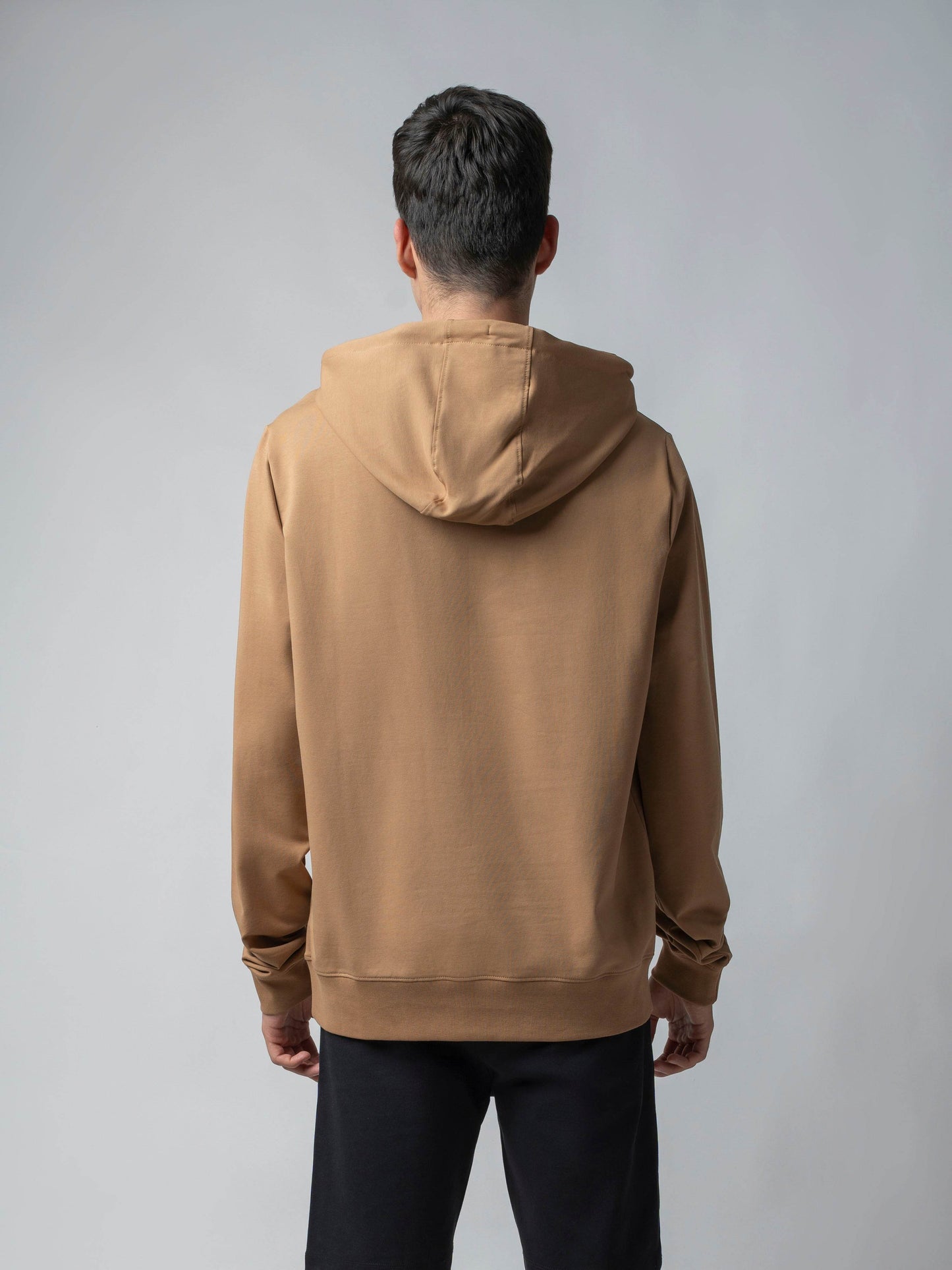 Rougen Cotton Elastane Loop Knit Hooded Sweatshirt with DTM Chest Embroidery Khaki - ENGYNE