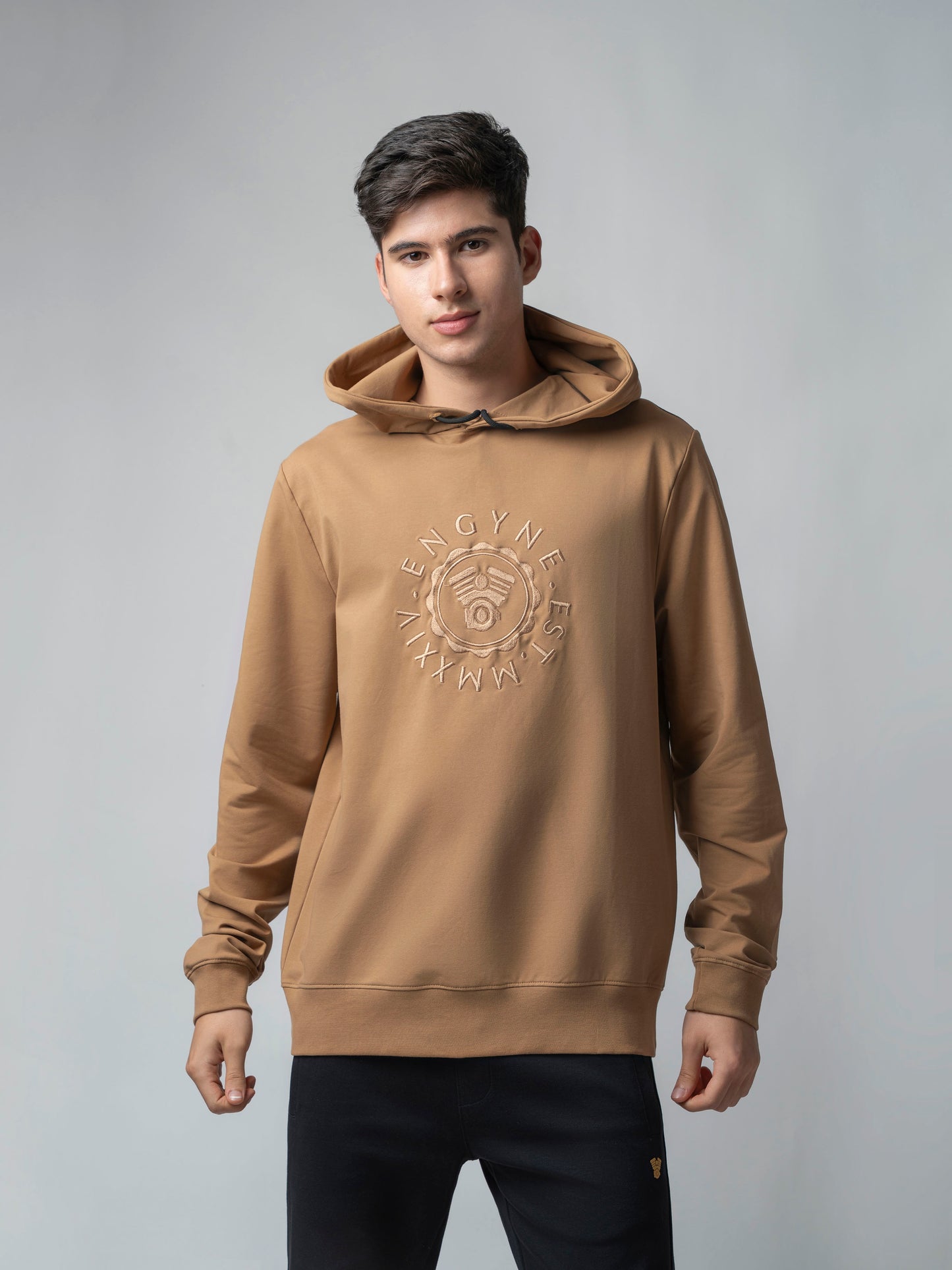 Cotton Khaki Hoodie Sweatshirt with DTM Chest Embroidery
