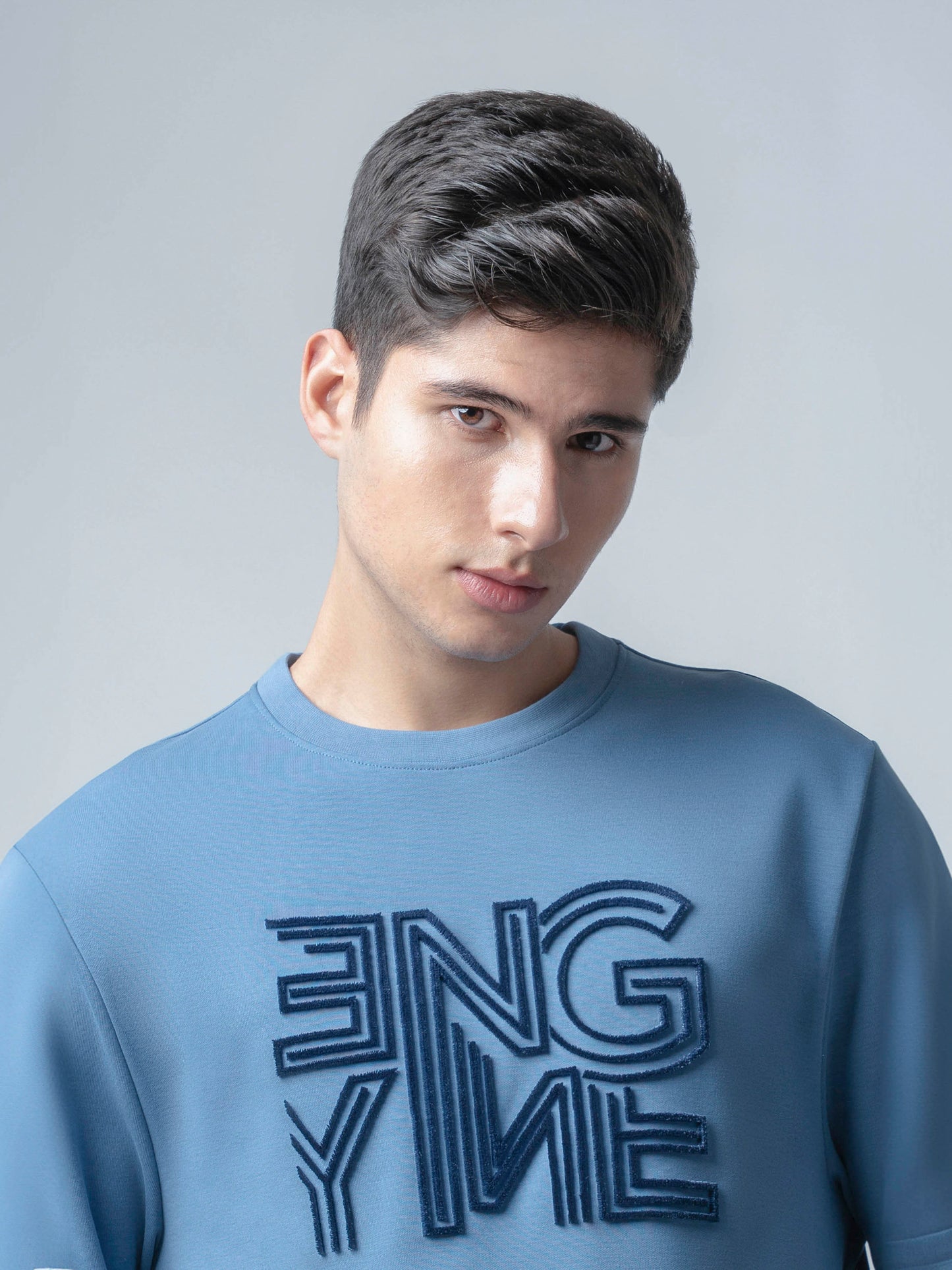 Long Sleeve Sweatshirt with 'Engyne' Embroidery Gasoline