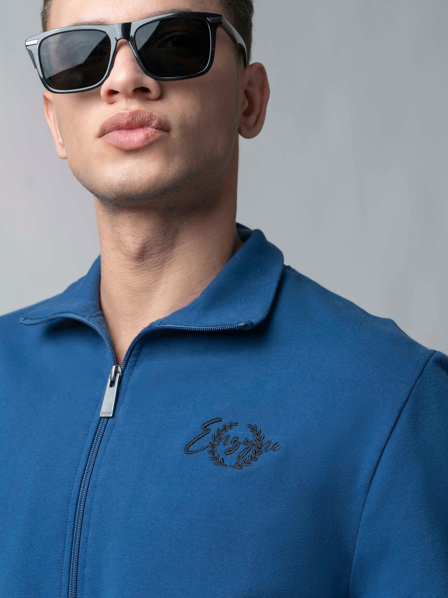 Dark Blue Half Zip Sweater Shirt Silicon HD Chest Print for men