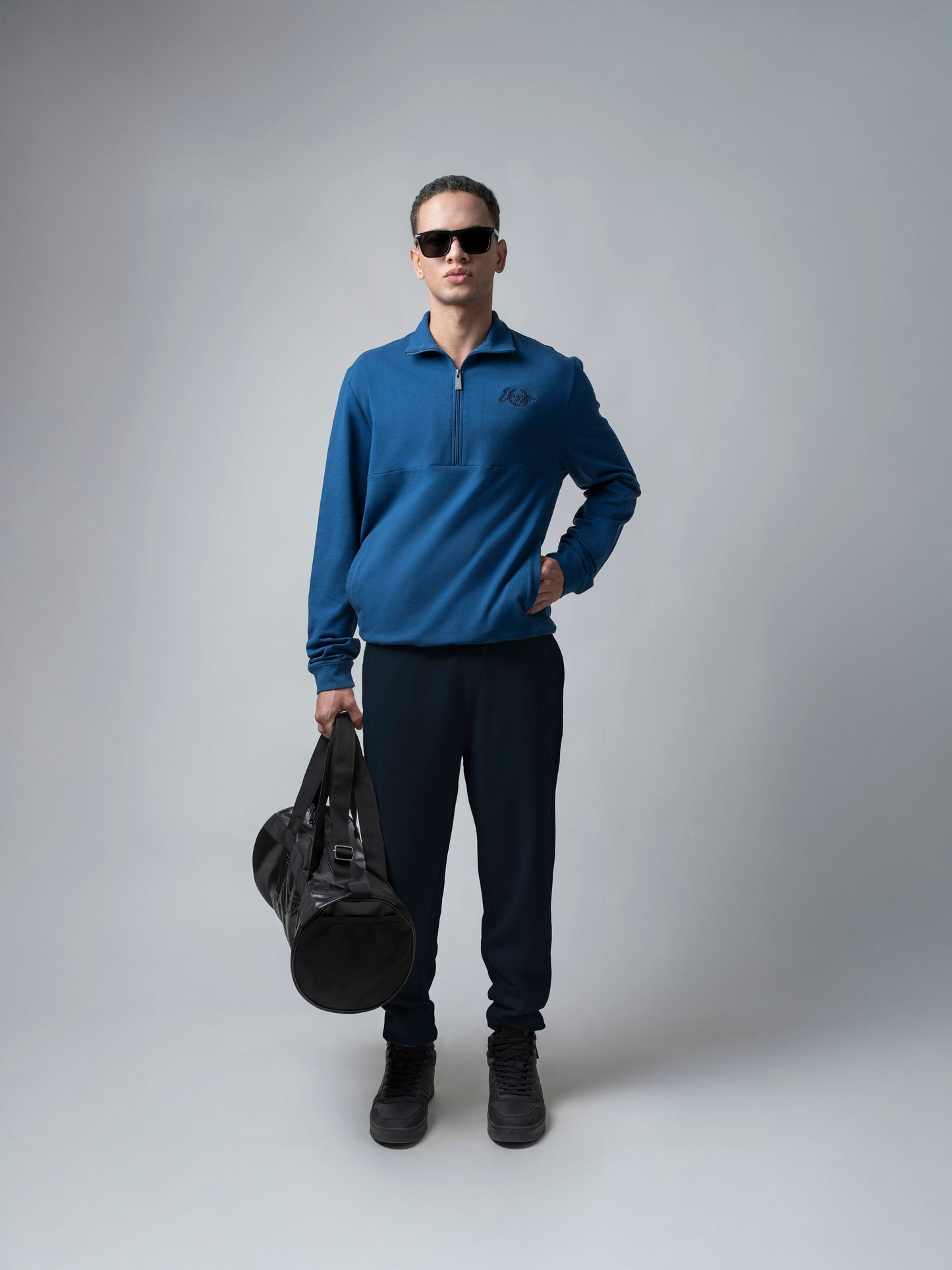 Dark Blue Half Zip Sweater Shirt Silicon HD Chest Print for men