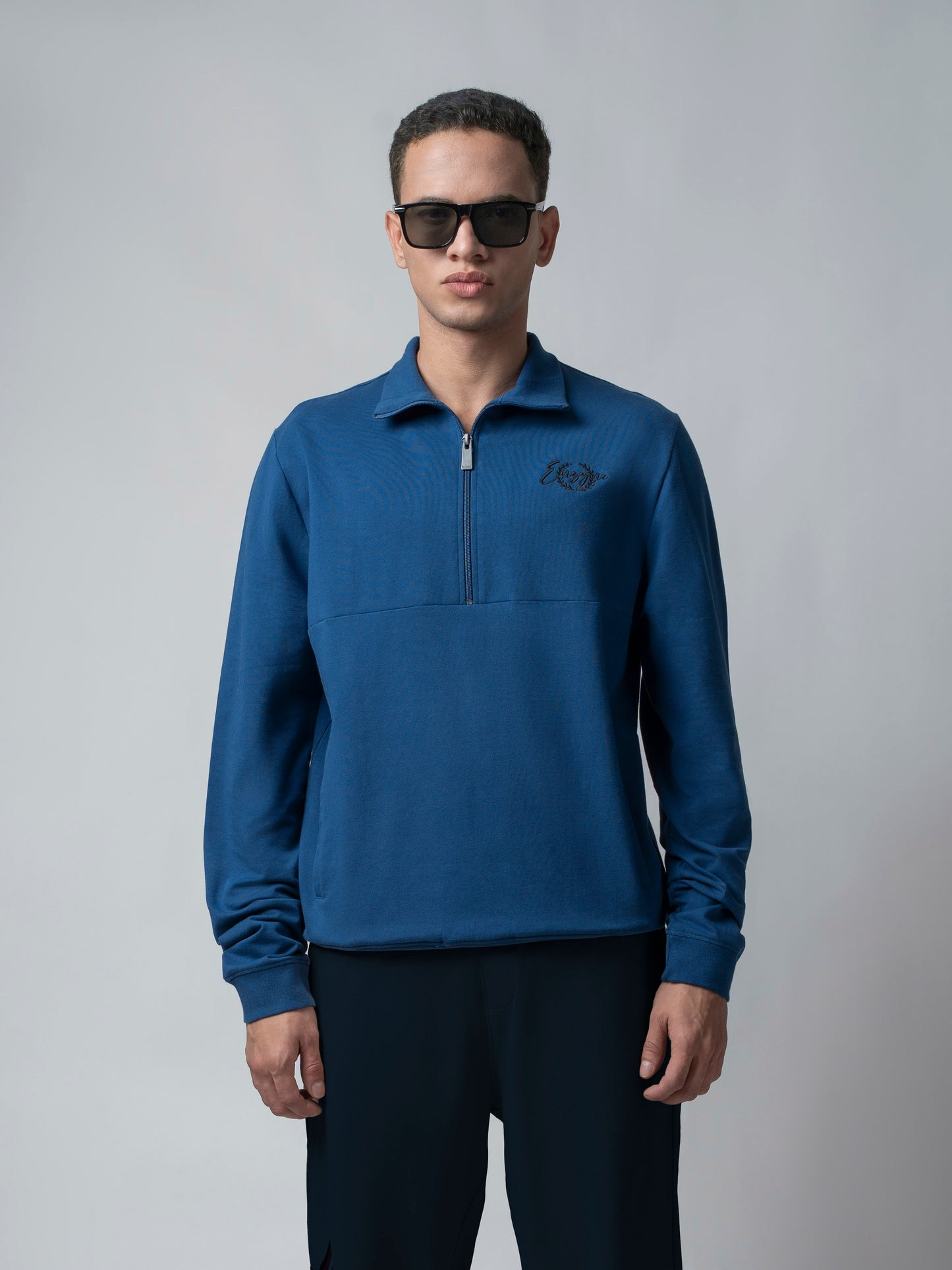 Dark Blue Half Zip Sweater Shirt Silicon HD Chest Print for men