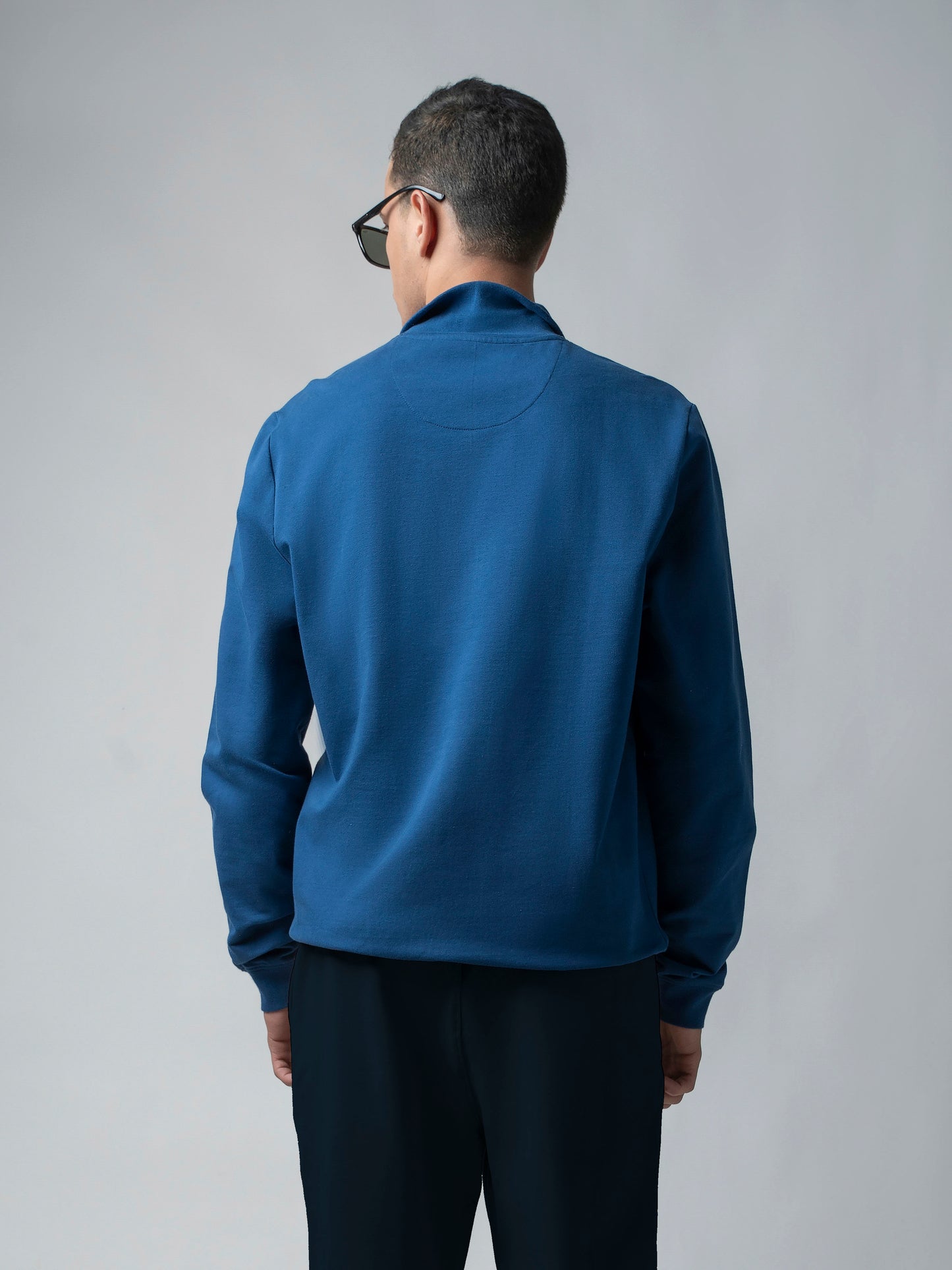 Dark Blue Half Zip Sweater Shirt Silicon HD Chest Print for men