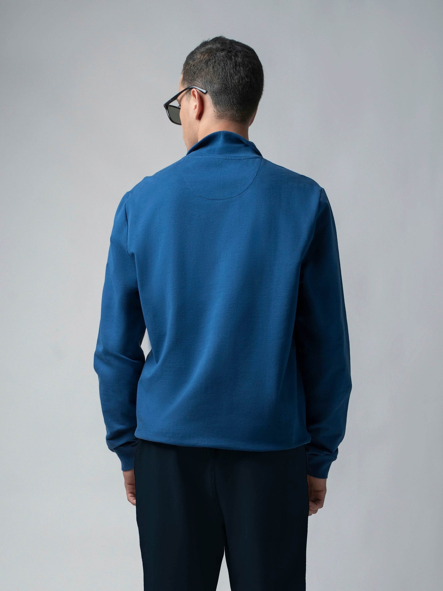 Half-Zip High Neck Sweatshirt with Contrast Tipped Cuffs and Silicon HD Chest Print Dark Blue - ENGYNE